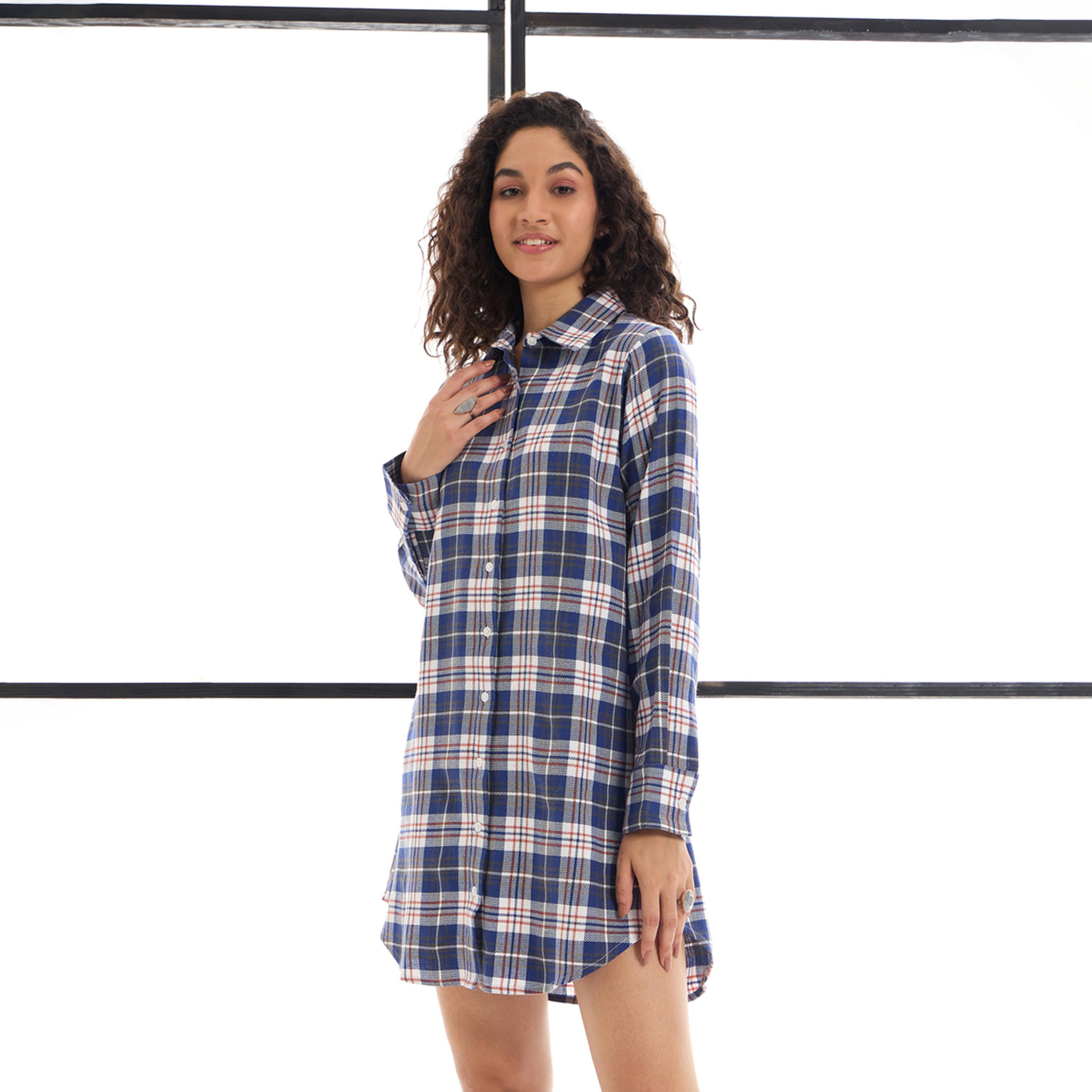 Sassafras X Styli Cotton Checked Lounge Longline Shirt-women-clothing-nightwear-nighties-image-6