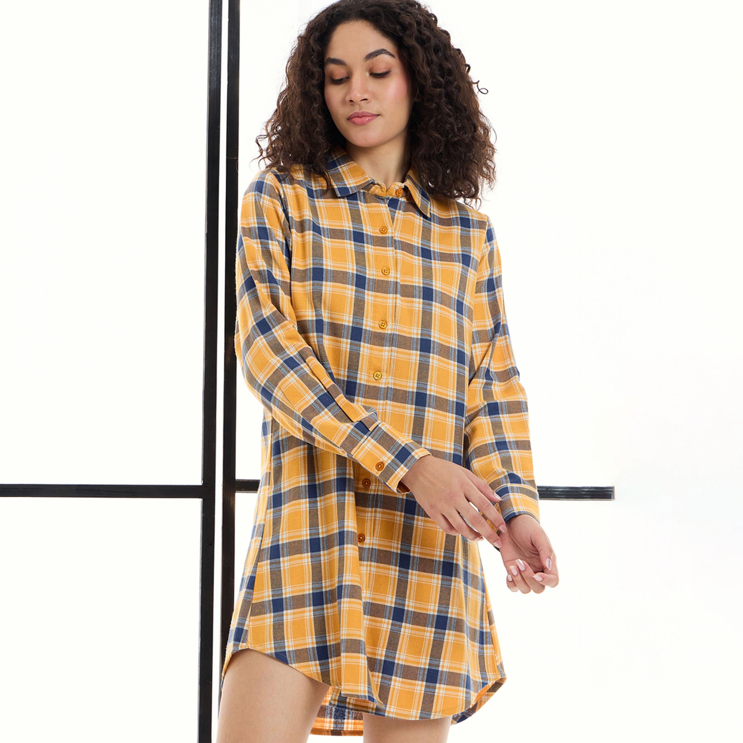 Sassafras X Styli Cotton Checked Lounge Longline Shirt-women-clothing-nightwear-nighties-image-1