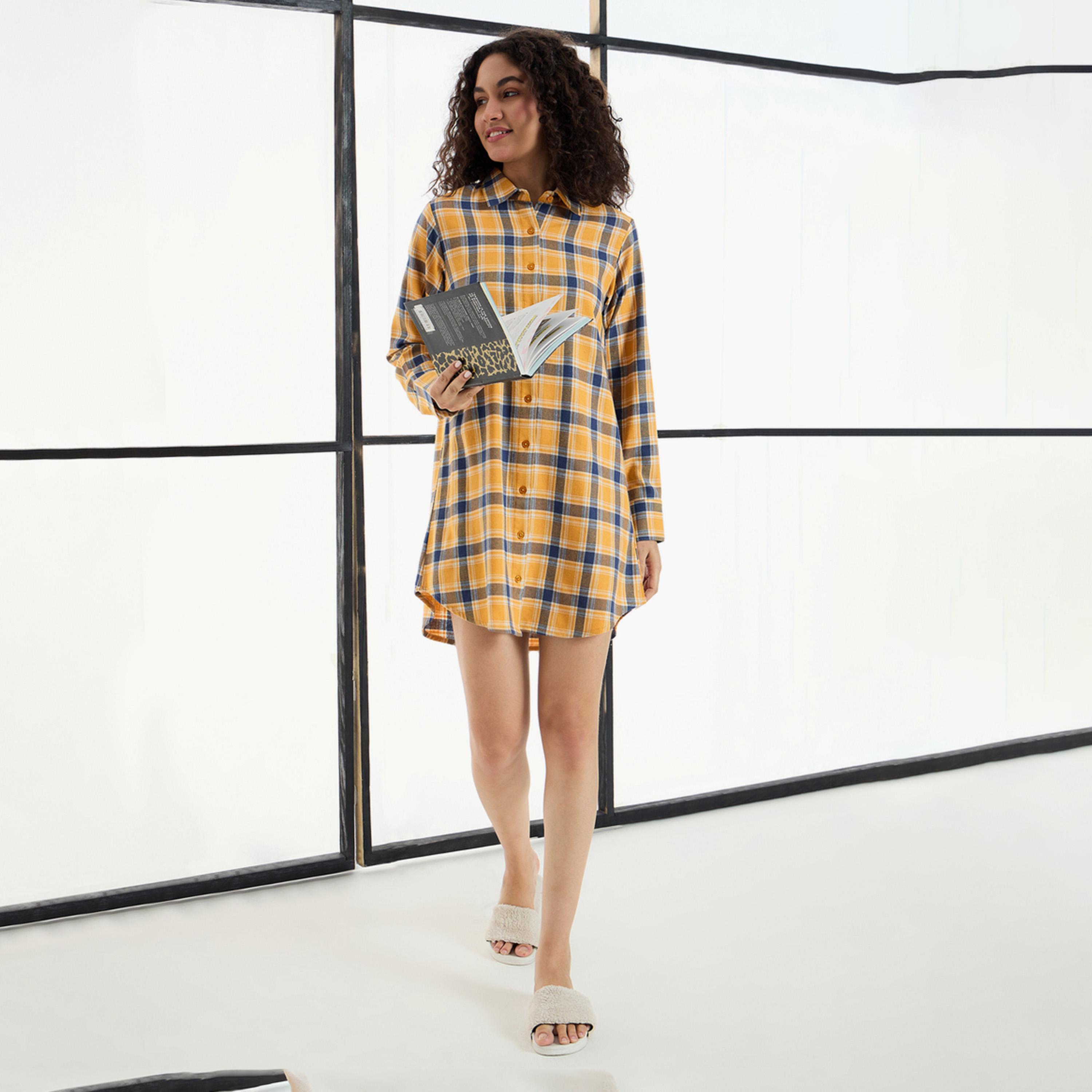 ساسافراس × ستايلي - قميص طويل من القطن مربعات-women-clothing-nightwear-nighties-image-2
