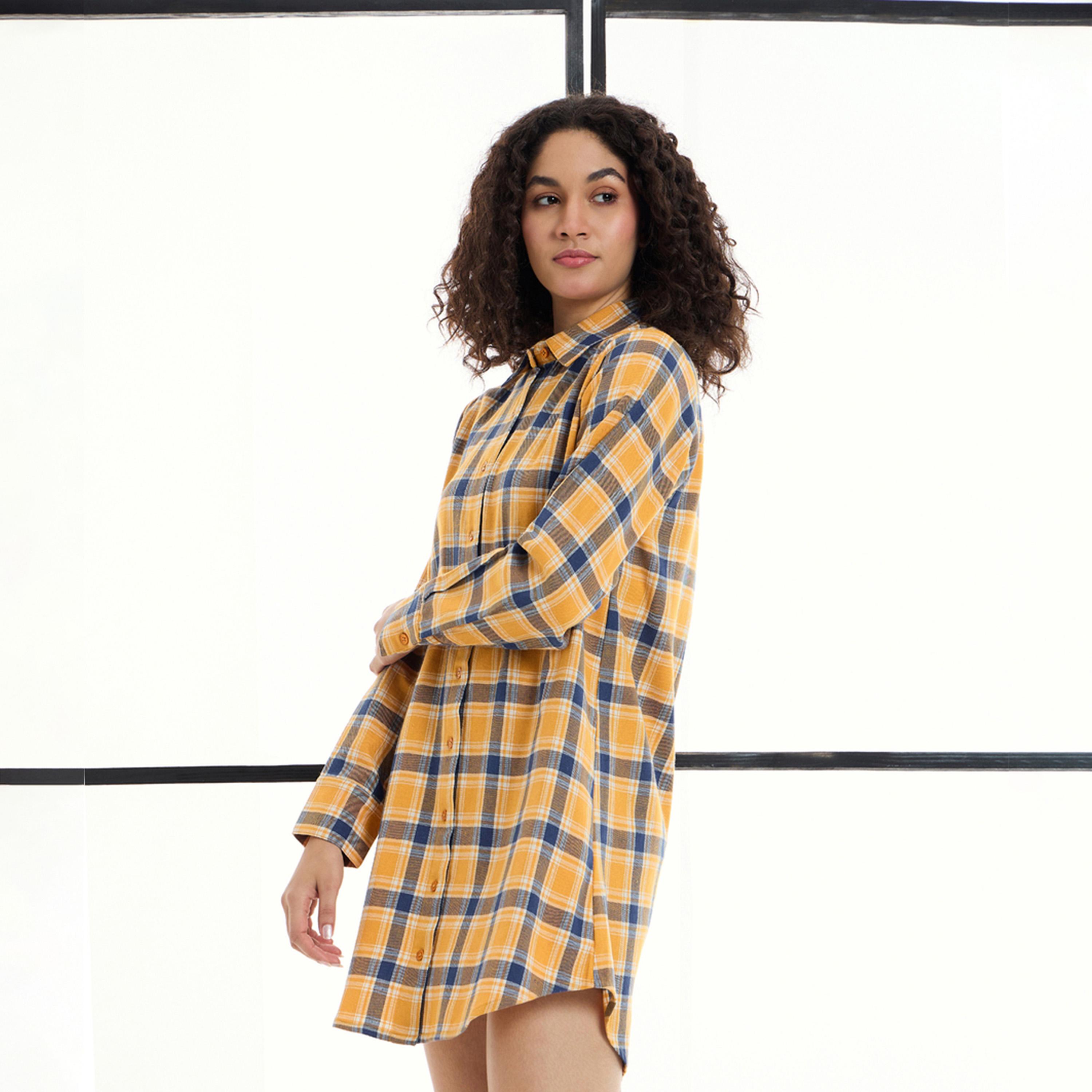 Sassafras X Styli Cotton Checked Lounge Longline Shirt-women-clothing-nightwear-nighties-image-3
