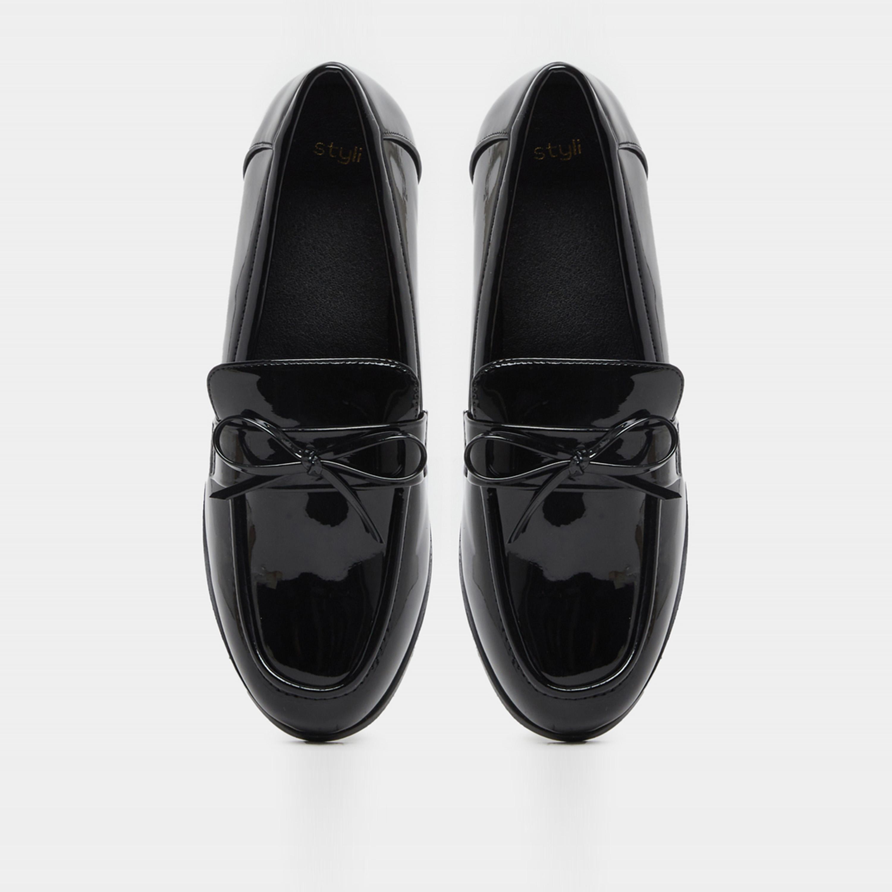 Styli Leather Look Slip-On Loafers With Bowknot Detail-women-shoes-loafersandmoccasins-image-6