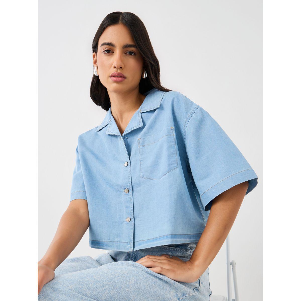 Styli Solid Notch Lapel Boxy Buttoned Top-women-clothing-shirtsandblouses-blouses-image-1