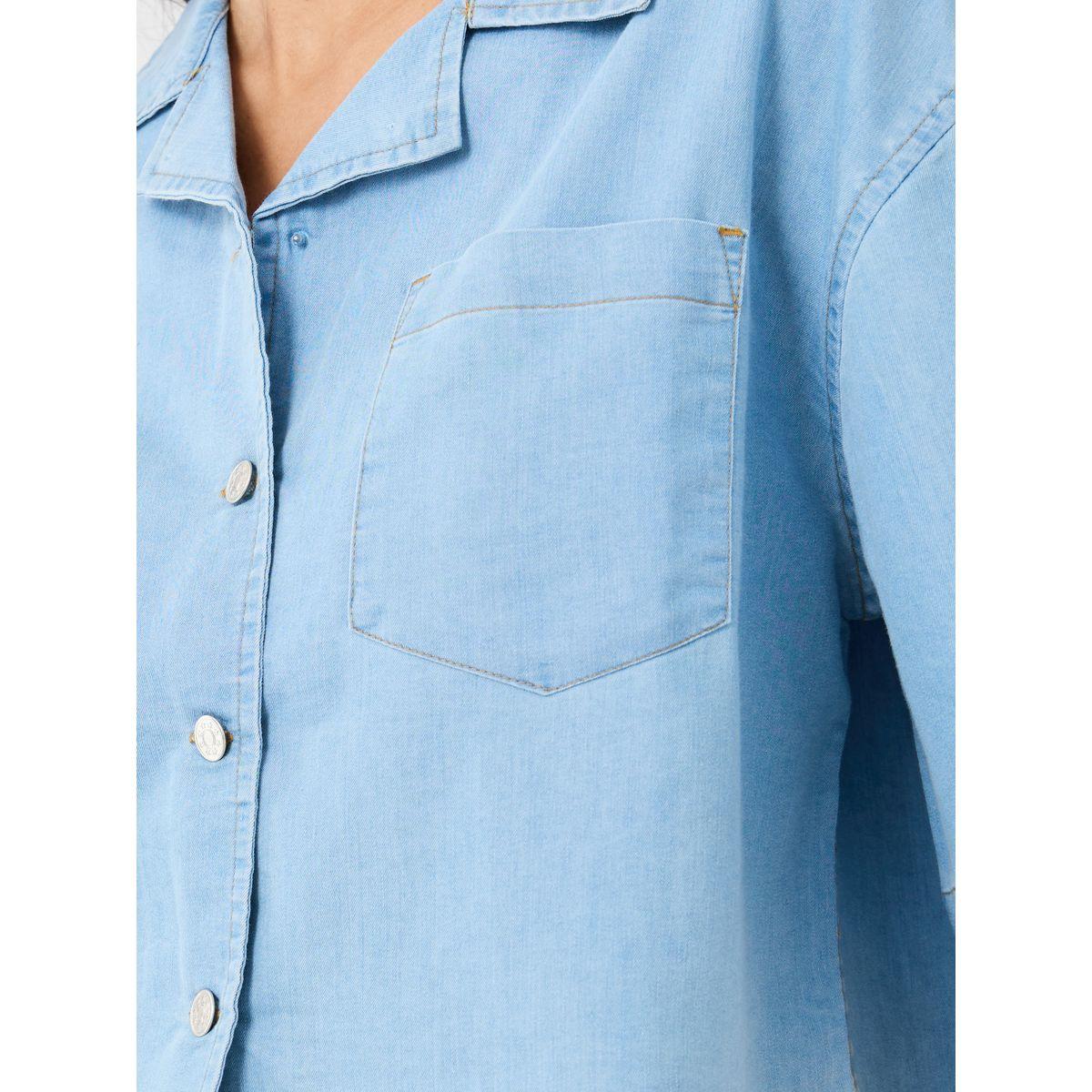 بلوزة سادة بوكسي نوتش ليبل مع أزرار-women-clothing-shirtsandblouses-blouses-image-2