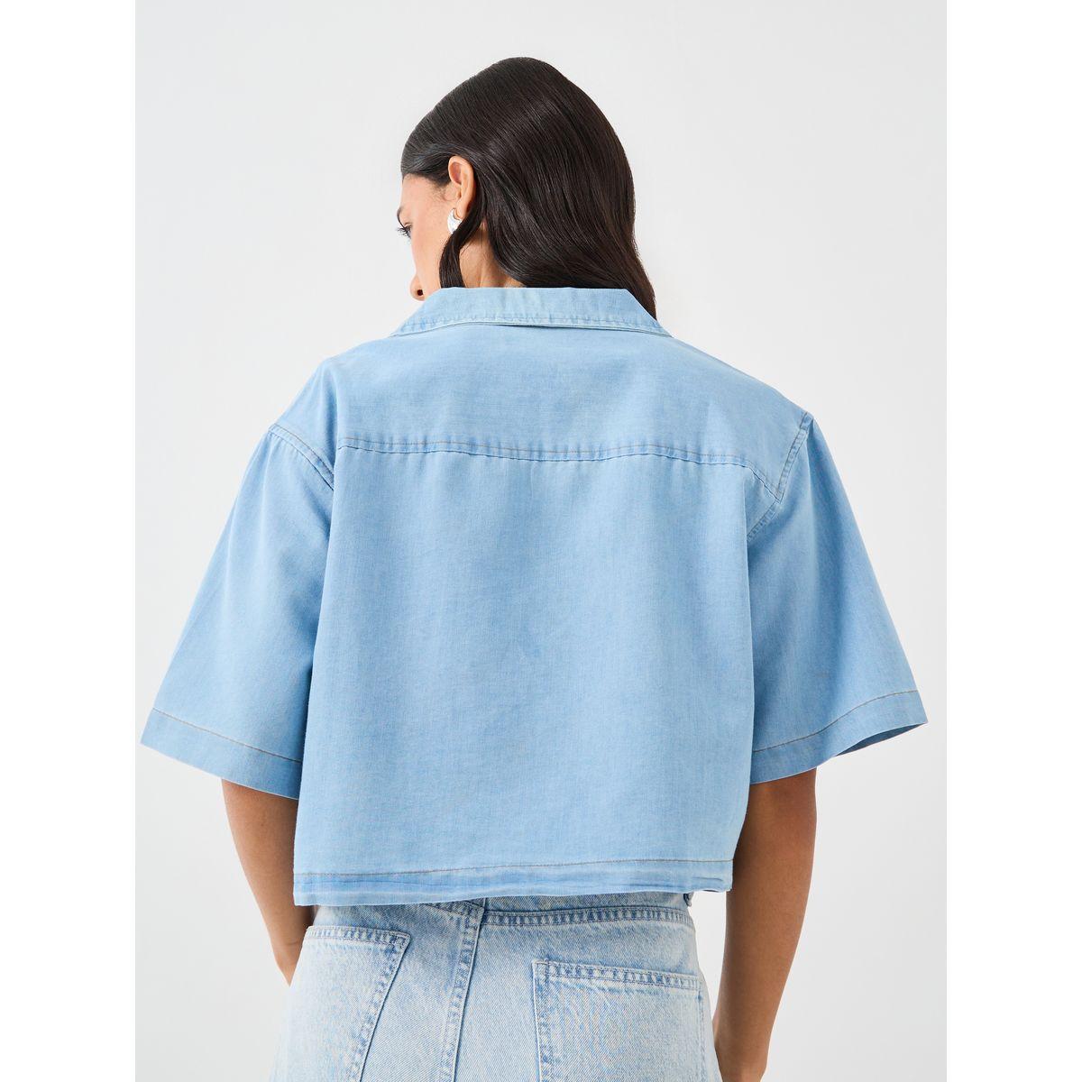 بلوزة سادة بوكسي نوتش ليبل مع أزرار-women-clothing-shirtsandblouses-blouses-image-1