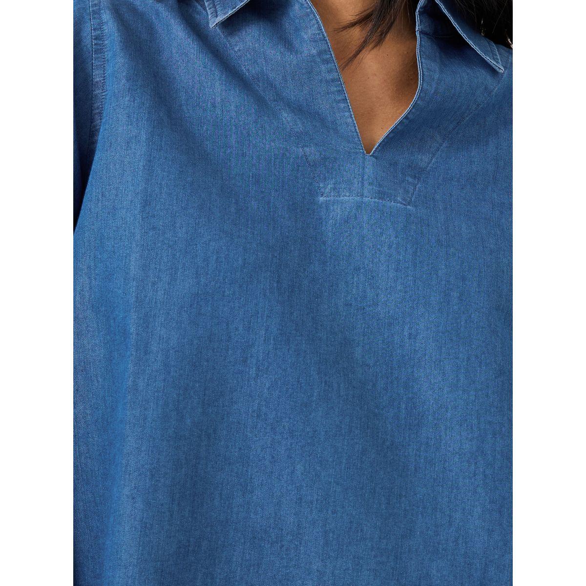 Styli Solid Collared Long Sleeve Boxy Denim Top-women-clothing-tshirts-image-4