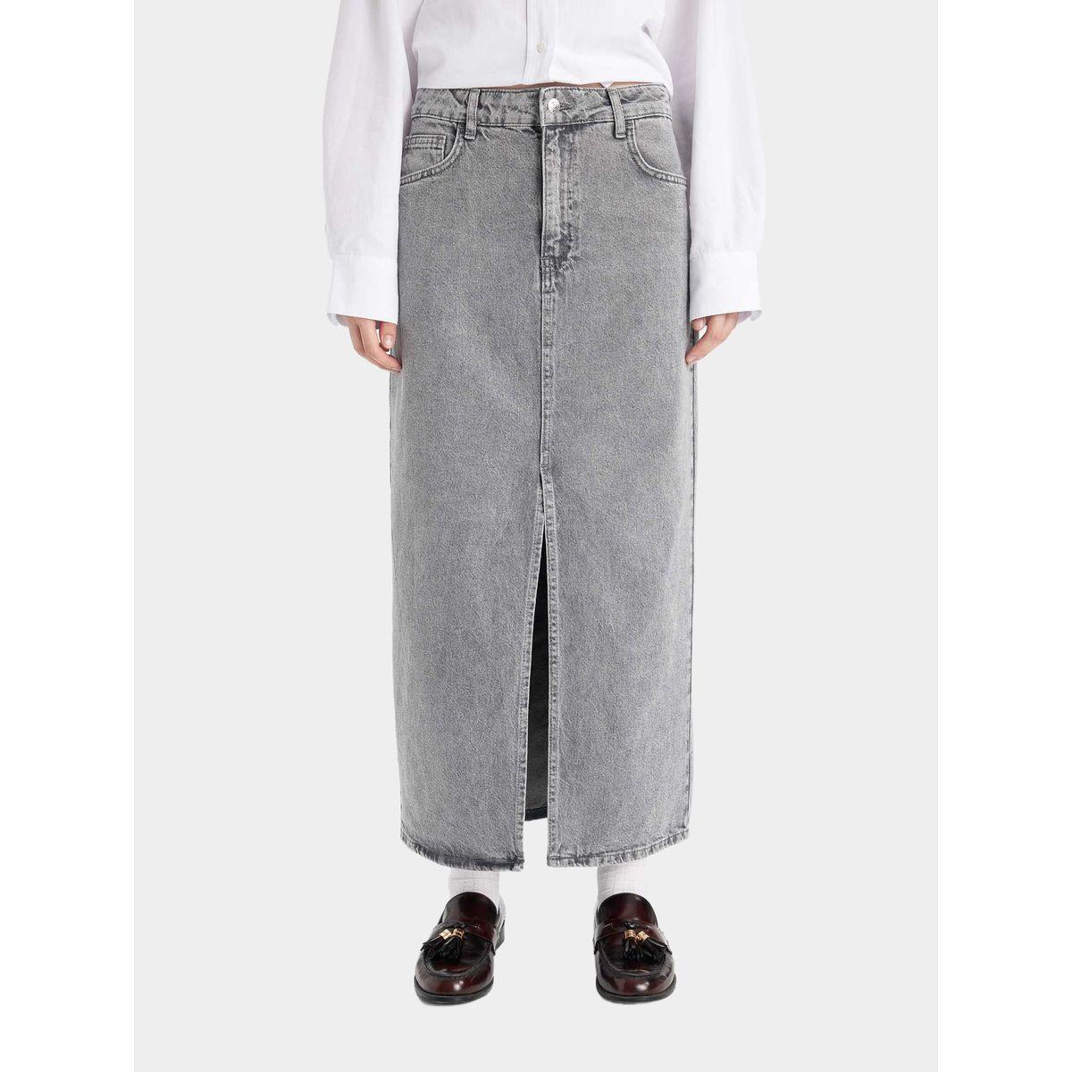 DeFacto X Styli  A-Line Front Slit Maxi Jeans Skirt with Pockets-women-clothing-bottoms-skirts-image-1