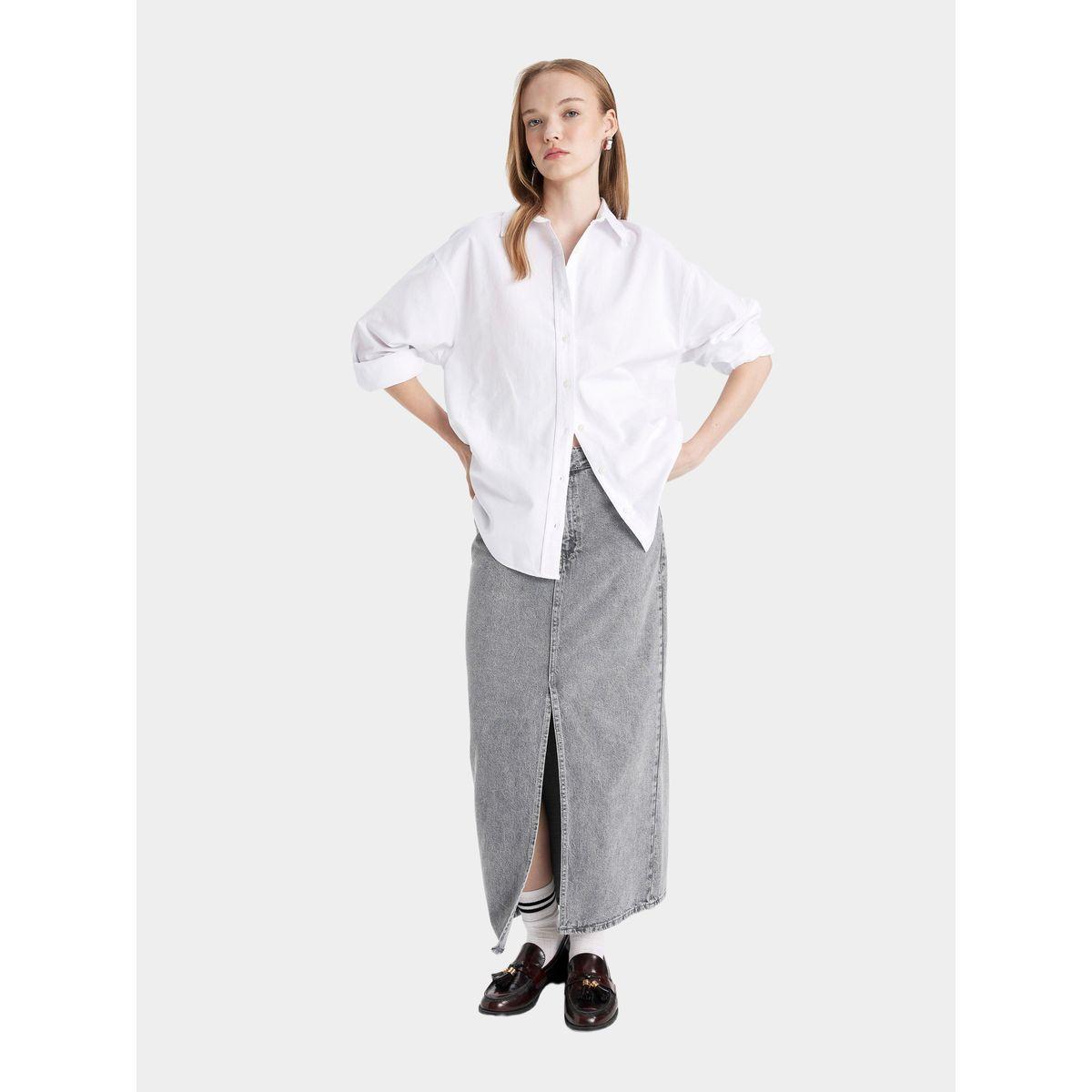 DeFacto X Styli  A-Line Front Slit Maxi Jeans Skirt with Pockets-women-clothing-bottoms-skirts-image-4