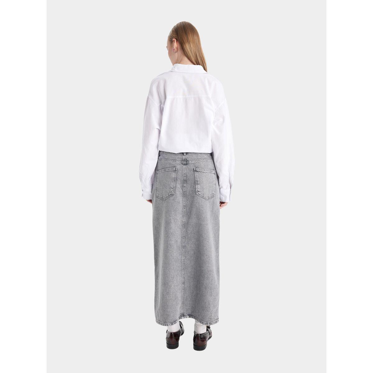DeFacto X Styli  A-Line Front Slit Maxi Jeans Skirt with Pockets-women-clothing-bottoms-skirts-image-5