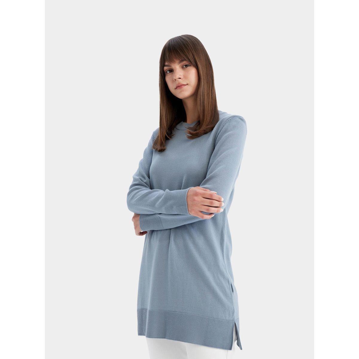 بلوزة تونيك طويلة بقصة عادية وياقة دائرية مع شق جانبي ديفاكتو × ستايلي-women-clothing-shirtsandblouses-blouses-image-5