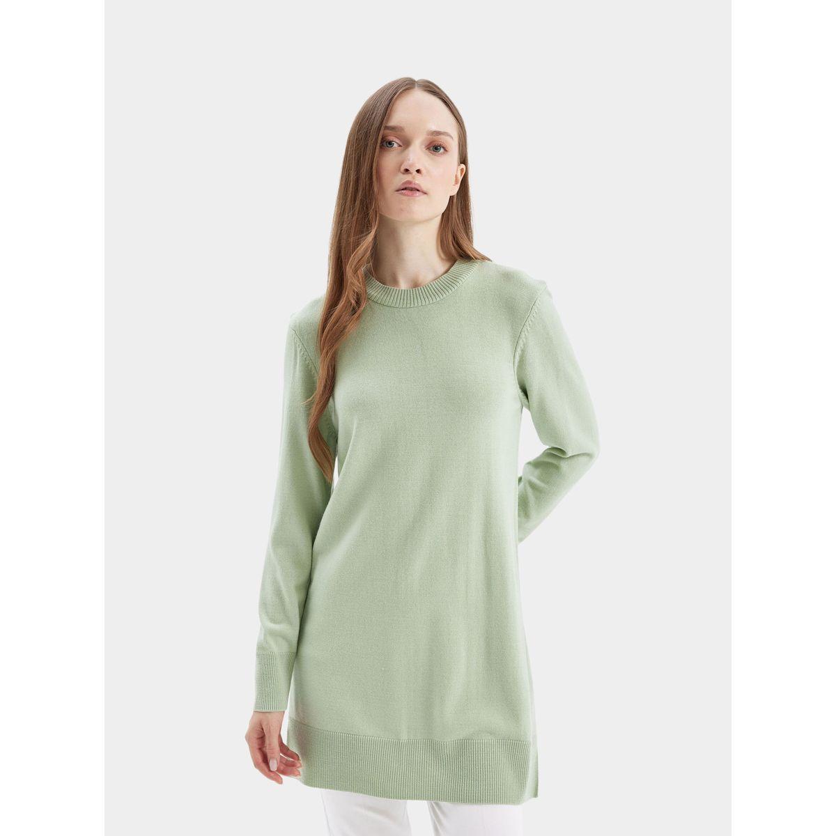 بلوزة تونيك طويلة بقصة عادية وياقة دائرية مع شق جانبي ديفاكتو × ستايلي-women-clothing-shirtsandblouses-blouses-image-3
