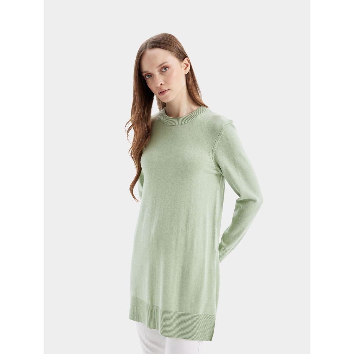 بلوزة تونيك طويلة بقصة عادية وياقة دائرية مع شق جانبي ديفاكتو × ستايلي-women-clothing-shirtsandblouses-blouses-image-4