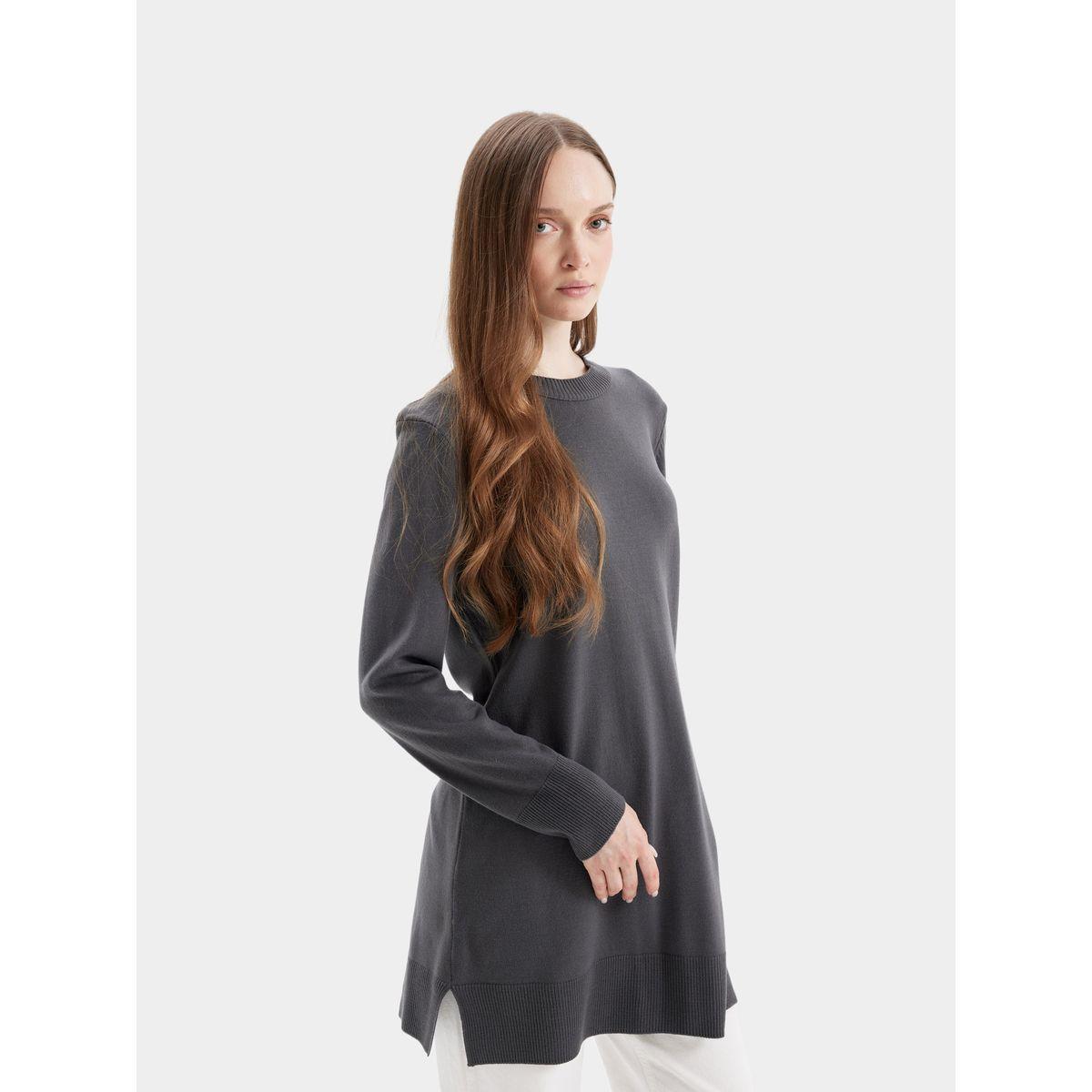بلوزة تونيك طويلة بقصة عادية وياقة دائرية مع شق جانبي ديفاكتو × ستايلي-women-clothing-shirtsandblouses-blouses-image-4