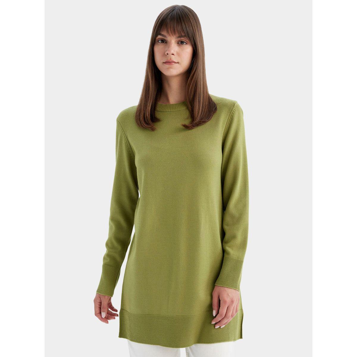 بلوزة تونيك طويلة بقصة عادية وياقة دائرية مع شق جانبي ديفاكتو × ستايلي-women-clothing-shirtsandblouses-blouses-image-2