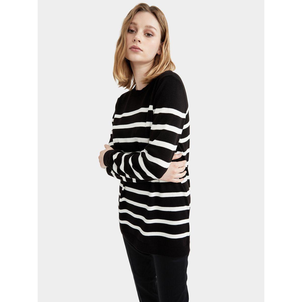 DeFacto X Styli  Relax Fit Striped Knit Tunic Sweater-women-clothing-shirtsandblouses-blouses-image-1