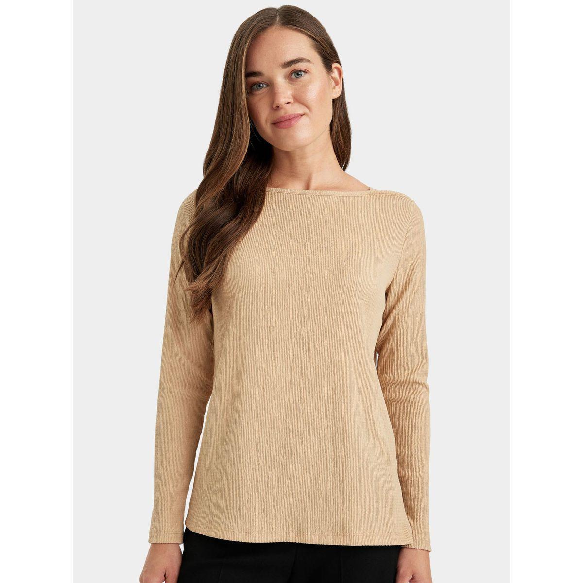 DeFacto X Styli  Regular Fit Boat Neck Crinkle Long-Sleeve T-Shirt-women-clothing-tshirts-image-2