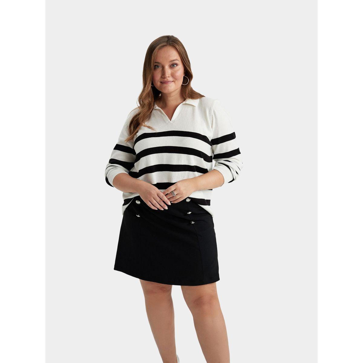 DeFacto Striped Regular Fit Polo Neck Sweater-women-winterwear-cardigansandjumpers-cardigans-image-3