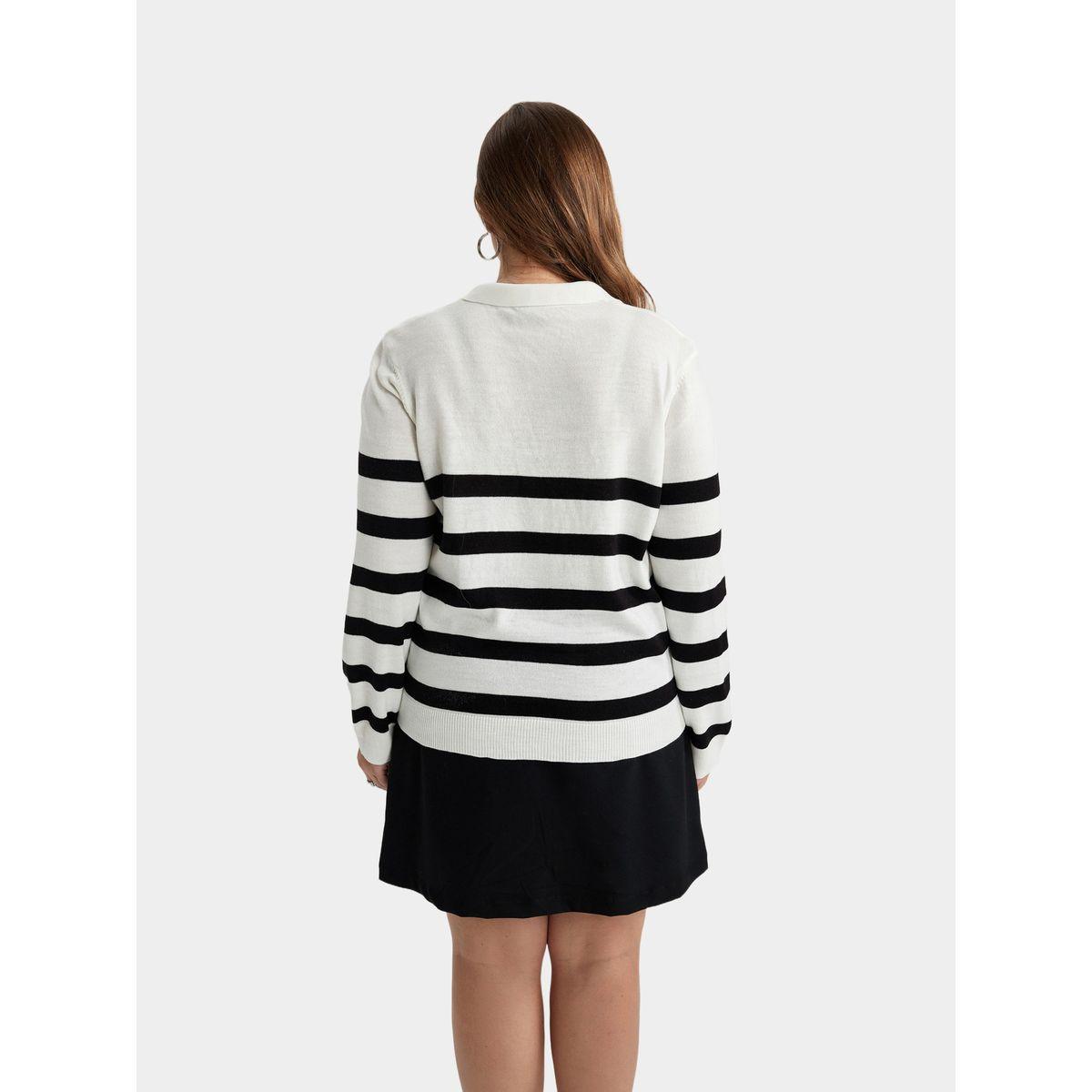 سويترمخطط بياقة بولو وقصة عادية-women-winterwear-cardigansandjumpers-cardigans-image-4