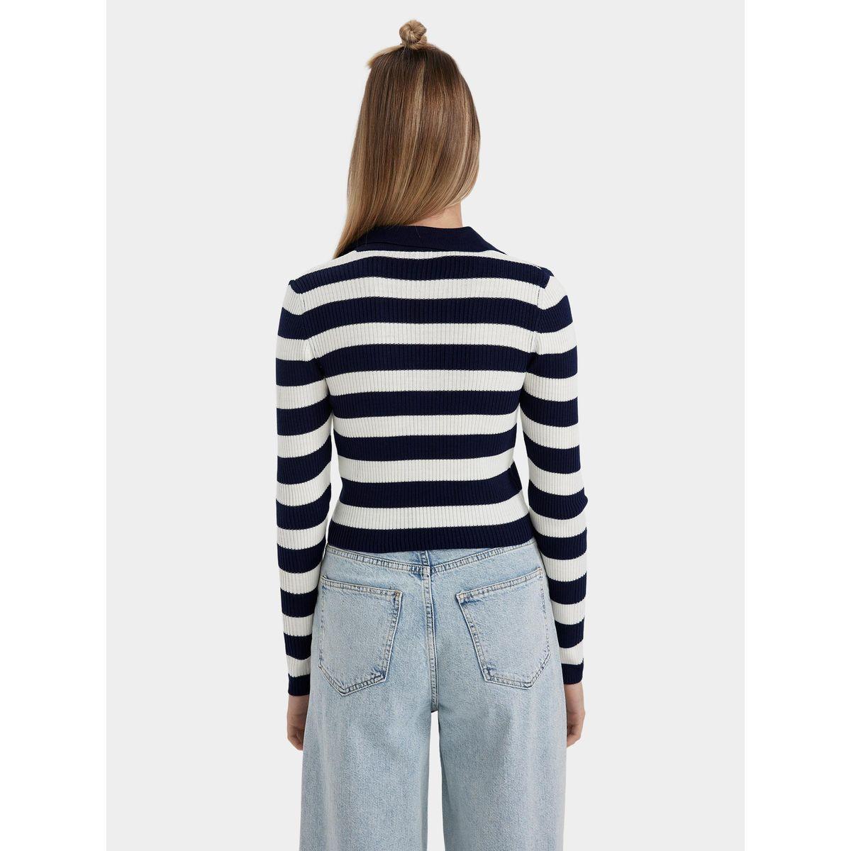 DeFacto X Styli  Slim Fit Striped Polo Neck Sweater-women-winterwear-cardigansandjumpers-cardigans-image-4