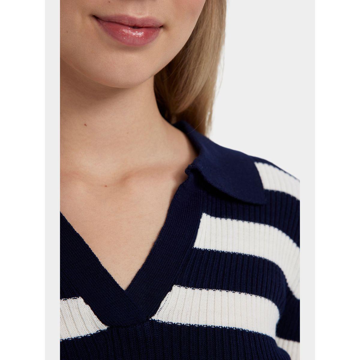سويتر مخطط بياقة بولو وقصة سليم ديفاكتو × ستايلي-women-winterwear-cardigansandjumpers-cardigans-image-5