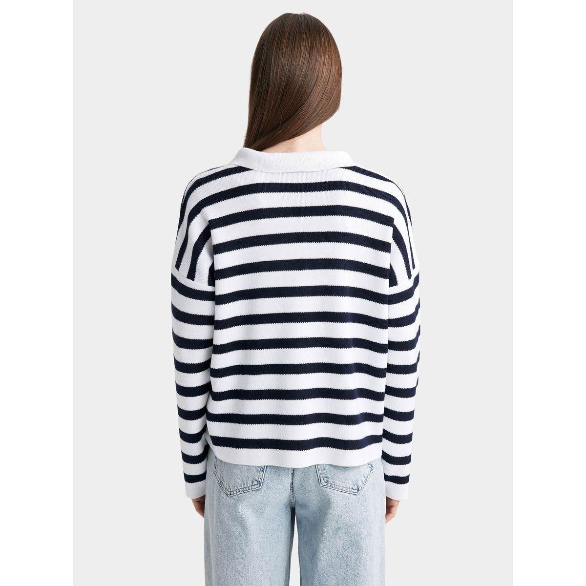 DeFacto X Styli  Regular Fit Striped Polo Neck Sweater-women-winterwear-cardigansandjumpers-cardigans-image-2
