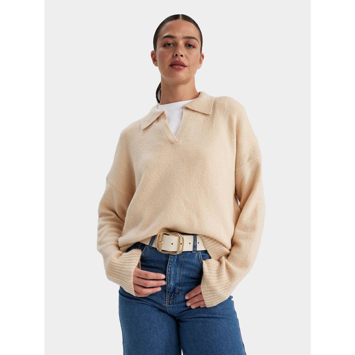 DeFacto X Styli  Regular Fit Polo Neck Knit Sweater-women-winterwear-cardigansandjumpers-cardigans-image-3