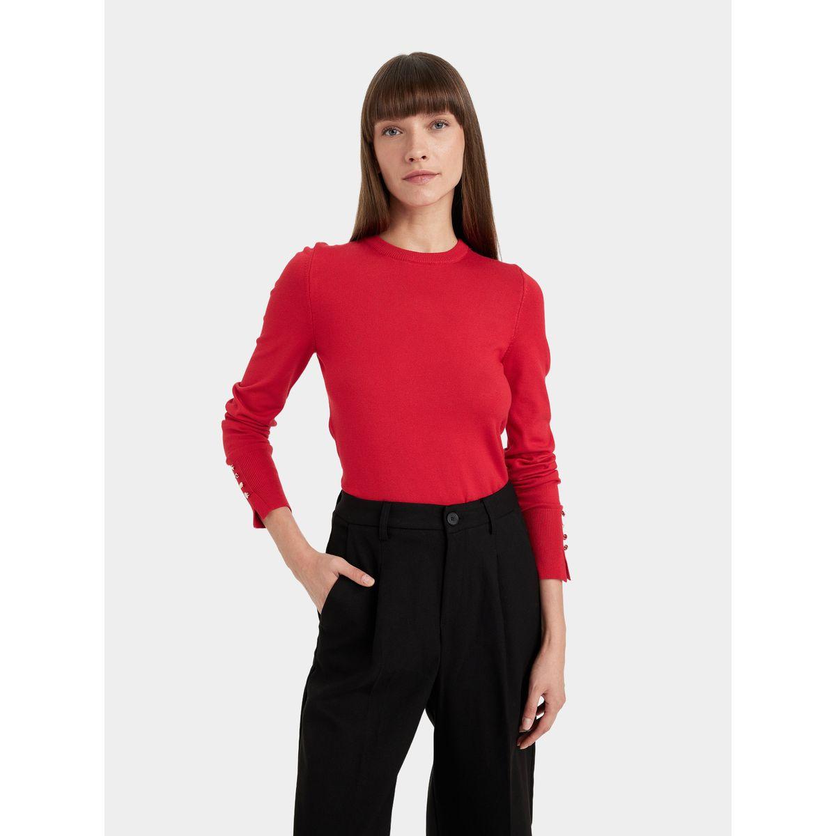 DeFacto X Styli  Crew Neck Button Detail Regular Fit Sweater-women-winterwear-cardigansandjumpers-cardigans-image-5