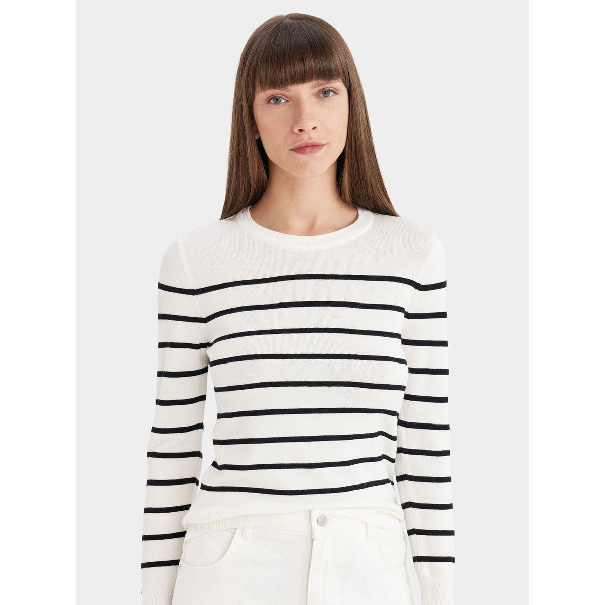 DeFacto X Styli  Striped Crew Neck Regular Fit Sweater-women-winterwear-cardigansandjumpers-cardigans-image-2