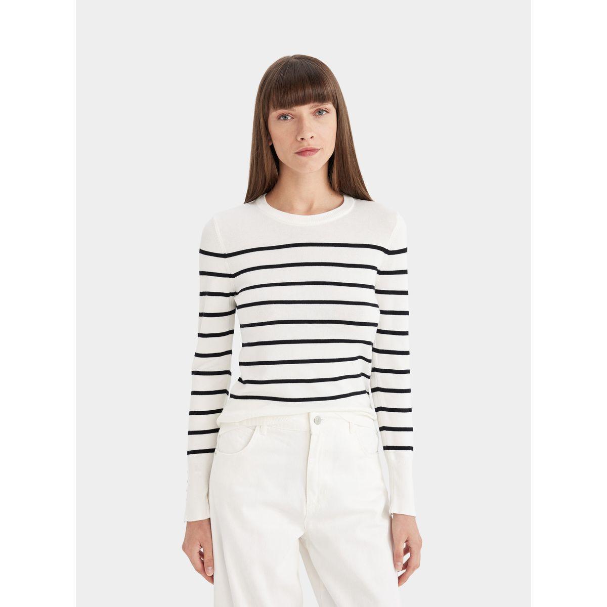 DeFacto X Styli  Striped Crew Neck Regular Fit Sweater-women-winterwear-cardigansandjumpers-cardigans-image-4