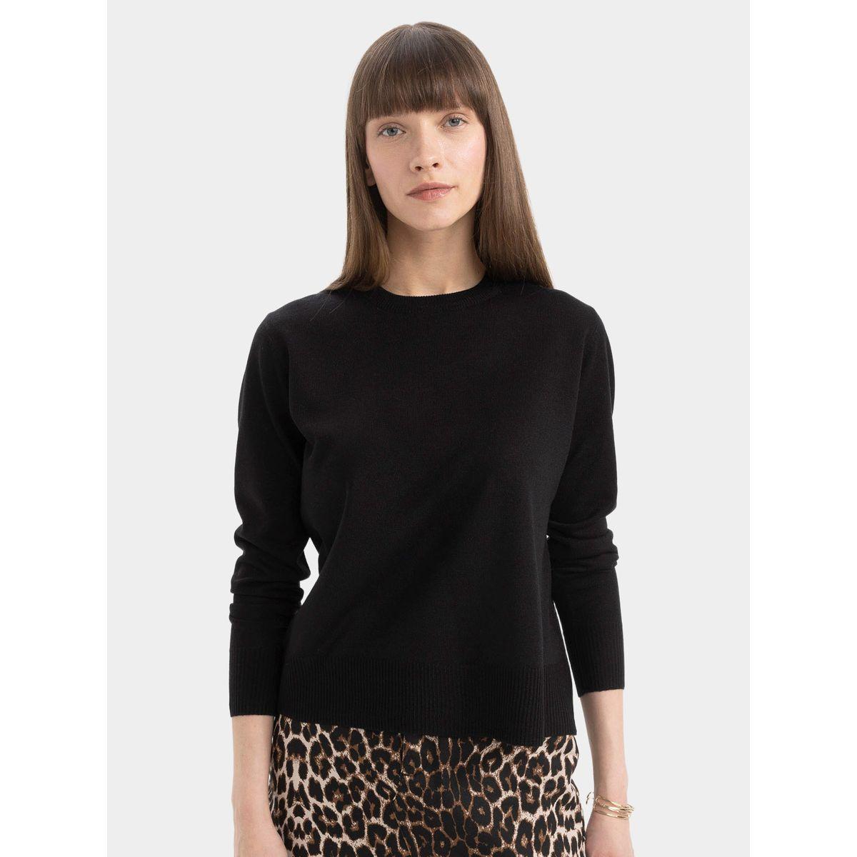 سويتر محبوك سادة بياقة دائرية وقصة عادية ديفاكتو × ستايلي-women-winterwear-cardigansandjumpers-cardigans-image-1