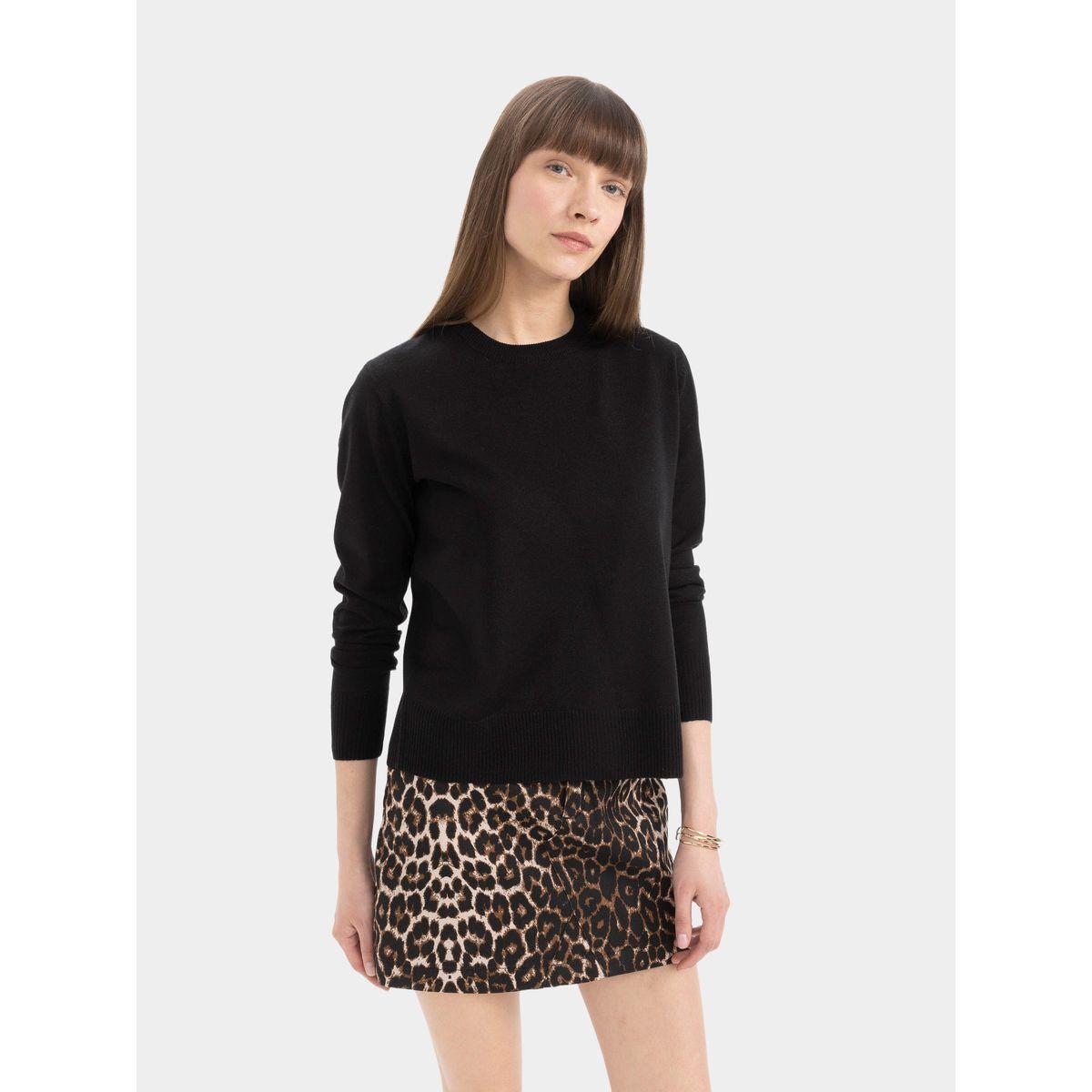 سويتر محبوك سادة بياقة دائرية وقصة عادية ديفاكتو × ستايلي-women-winterwear-cardigansandjumpers-cardigans-image-3