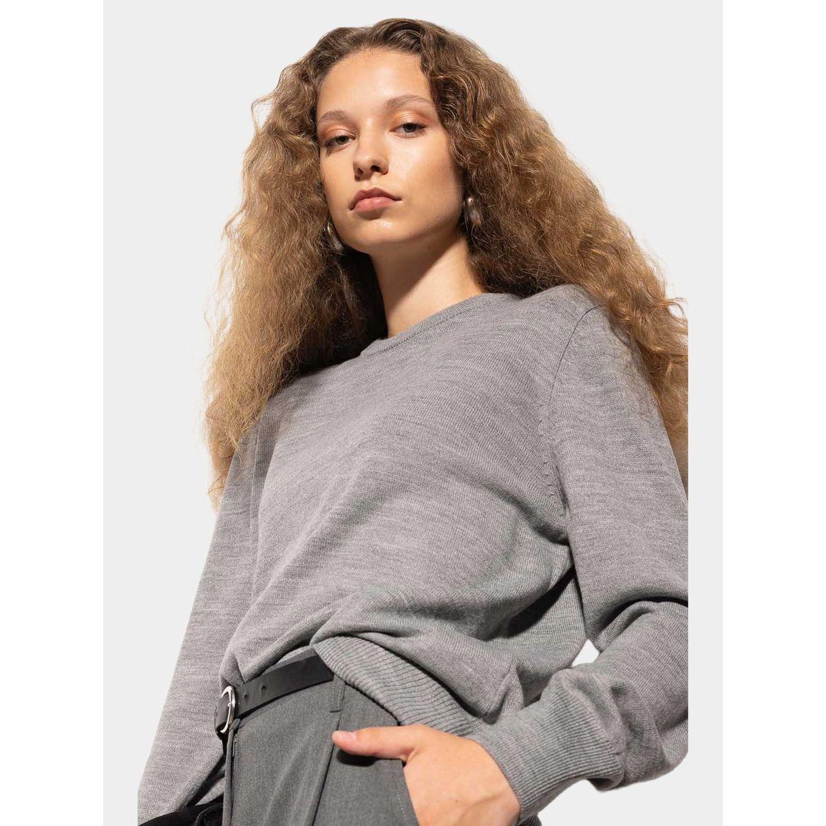 سويتر محبوك سادة بياقة دائرية وقصة عادية ديفاكتو × ستايلي-women-winterwear-cardigansandjumpers-cardigans-image-2