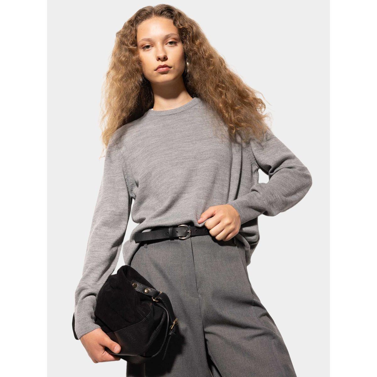 سويتر محبوك سادة بياقة دائرية وقصة عادية ديفاكتو × ستايلي-women-winterwear-cardigansandjumpers-cardigans-image-3