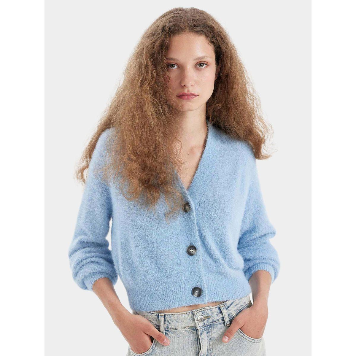 DeFacto X Styli  Oversized Textured Crop Cardigan-women-winterwear-cardigansandjumpers-cardigans-image-1