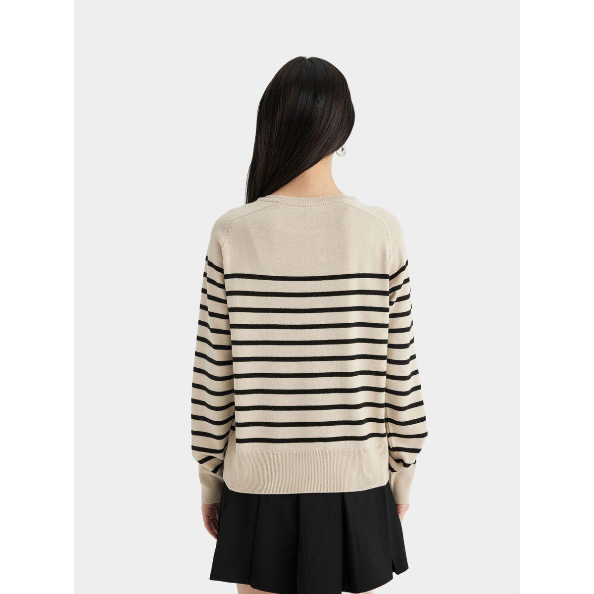 سويتر مخطط بقصة عادية وياقة دائرية ديفاكتو × ستايلي-women-winterwear-cardigansandjumpers-cardigans-image-3