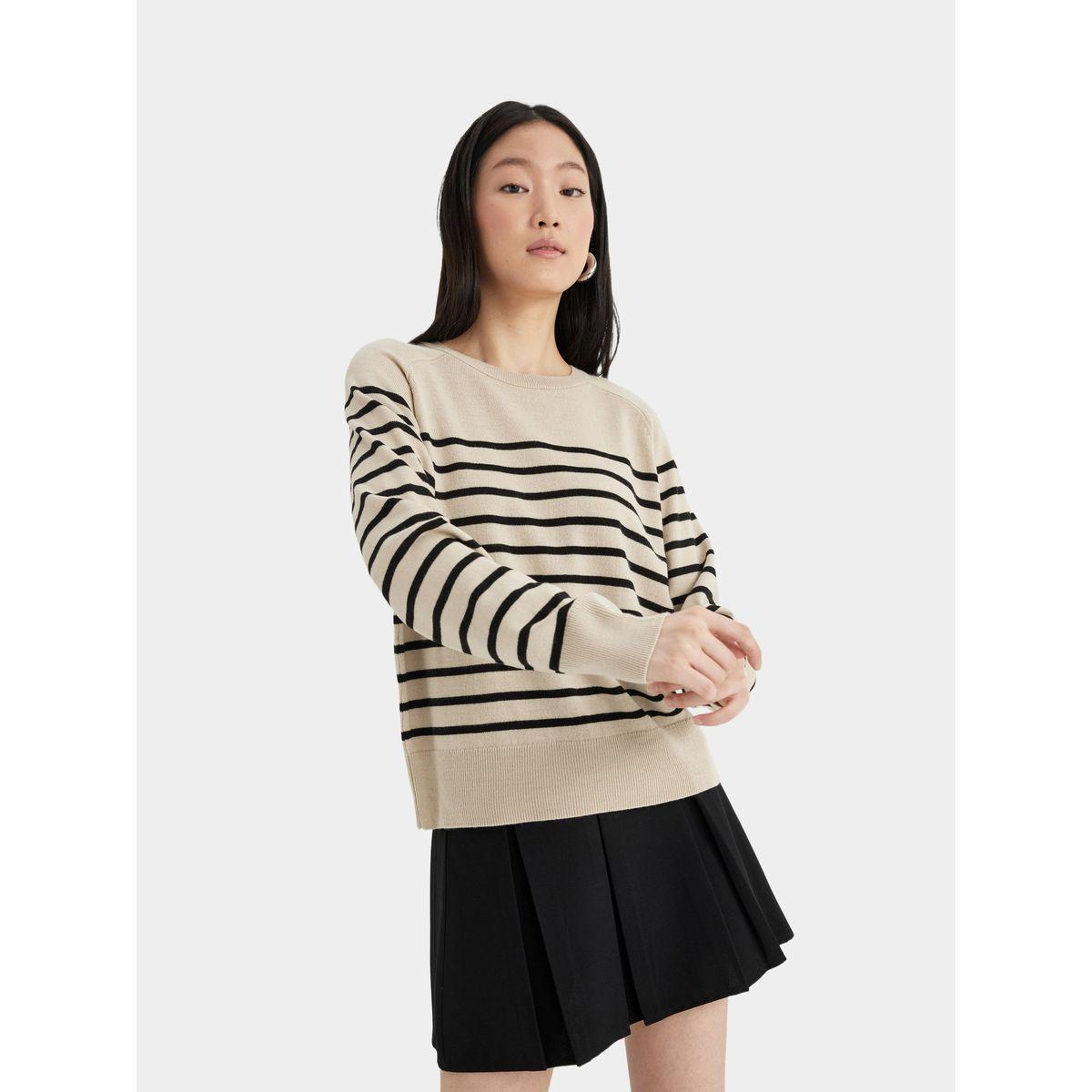 سويتر مخطط بقصة عادية وياقة دائرية ديفاكتو × ستايلي-women-winterwear-cardigansandjumpers-cardigans-image-4