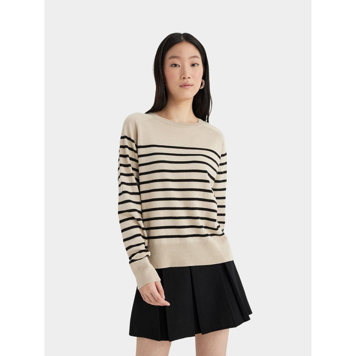 سويتر مخطط بقصة عادية وياقة دائرية ديفاكتو × ستايلي-women-winterwear-cardigansandjumpers-cardigans-image-6