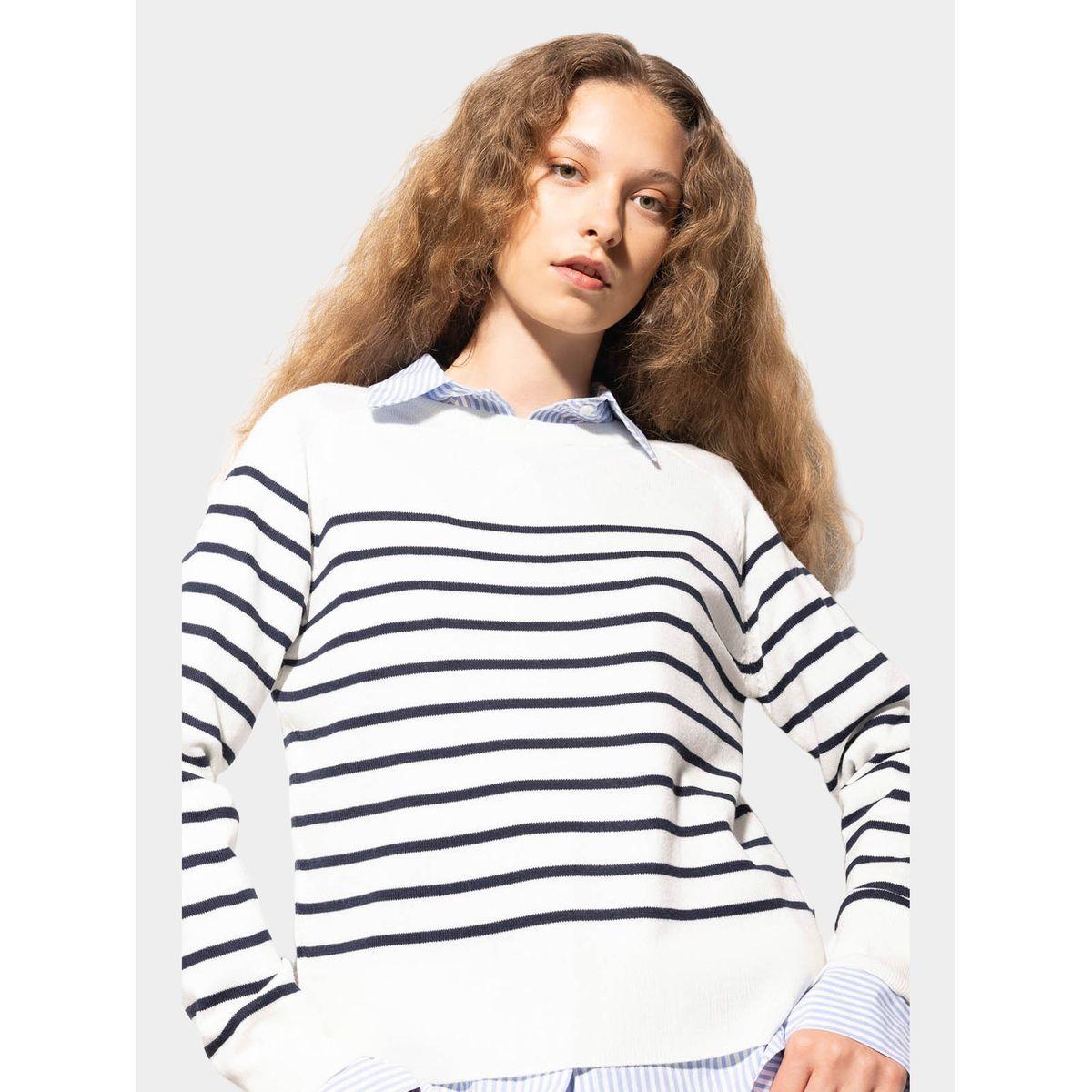 DeFacto Striped Crew Neck Regular Fit Sweater-women-winterwear-cardigansandjumpers-cardigans-image-1