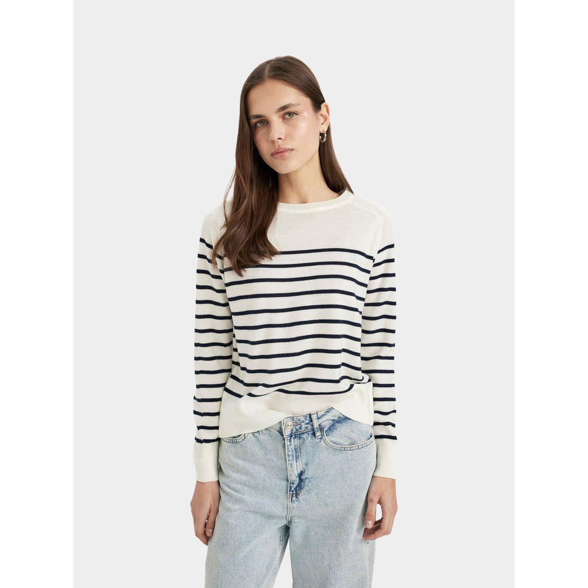 DeFacto Striped Crew Neck Regular Fit Sweater-women-winterwear-cardigansandjumpers-cardigans-image-6