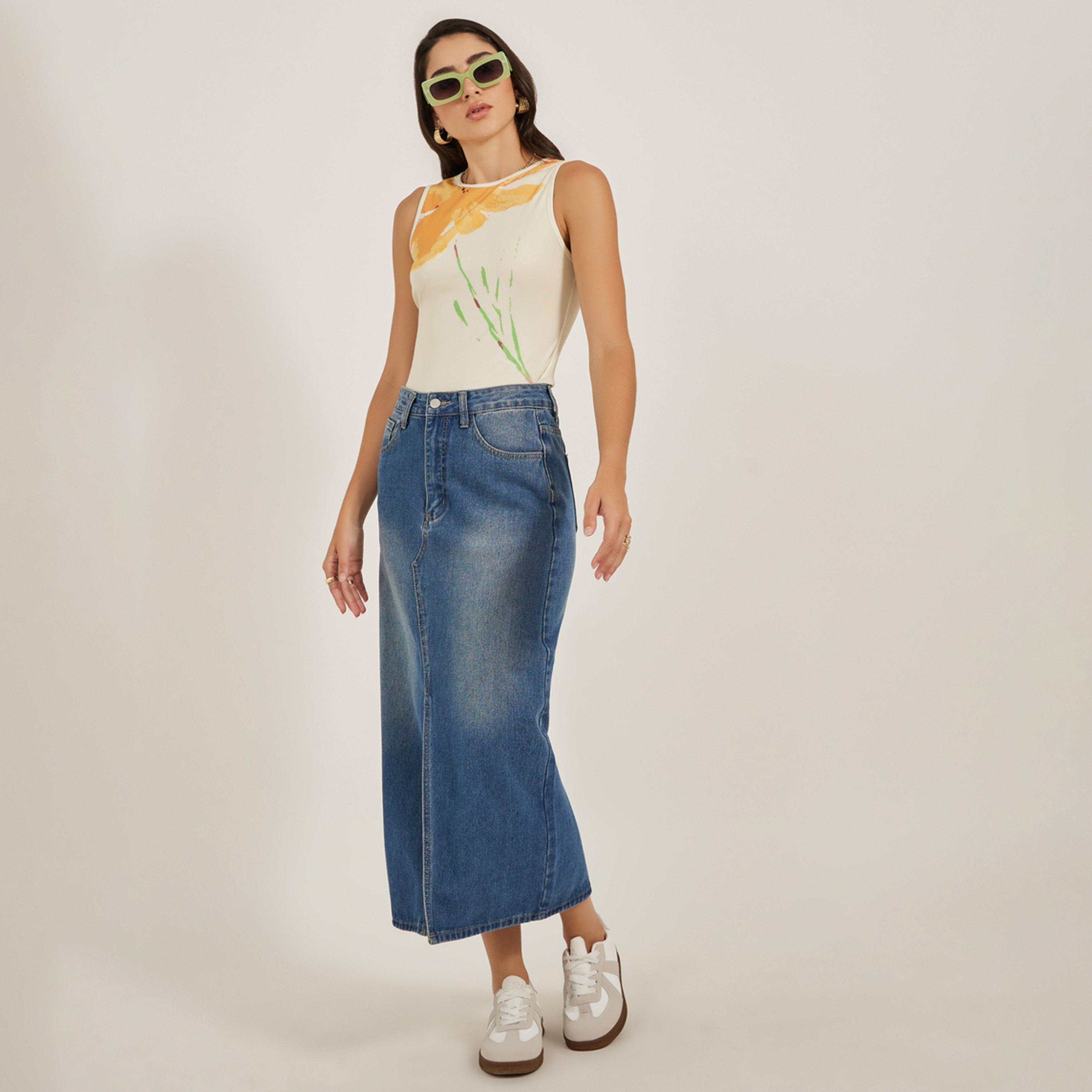 ستايلي - بلوزة بدون أكمام بياقة دائرية وطبعة زهور-women-clothing-tshirts-image-2