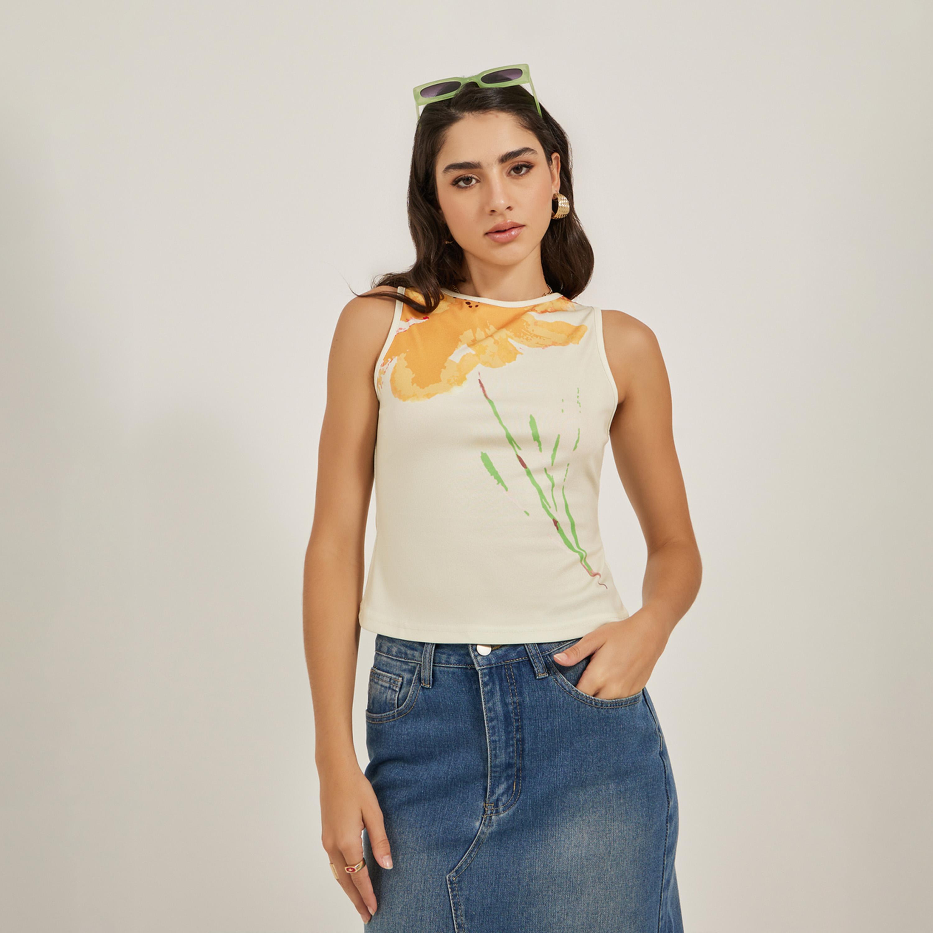 Styli Floral Print Round Neck Sleeveless Tank-women-clothing-tshirts-image-3