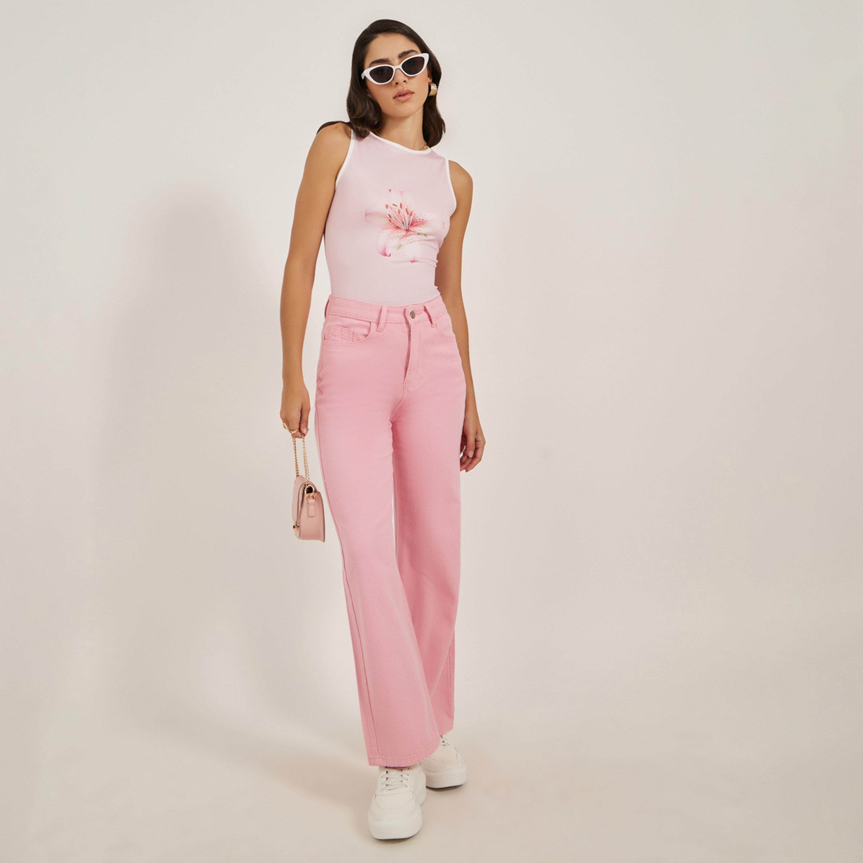 ستايلي - بلوزة بدون أكمام بطبعة زهور ورقبة دائرية وحواف متباينة-women-clothing-tshirts-image-2