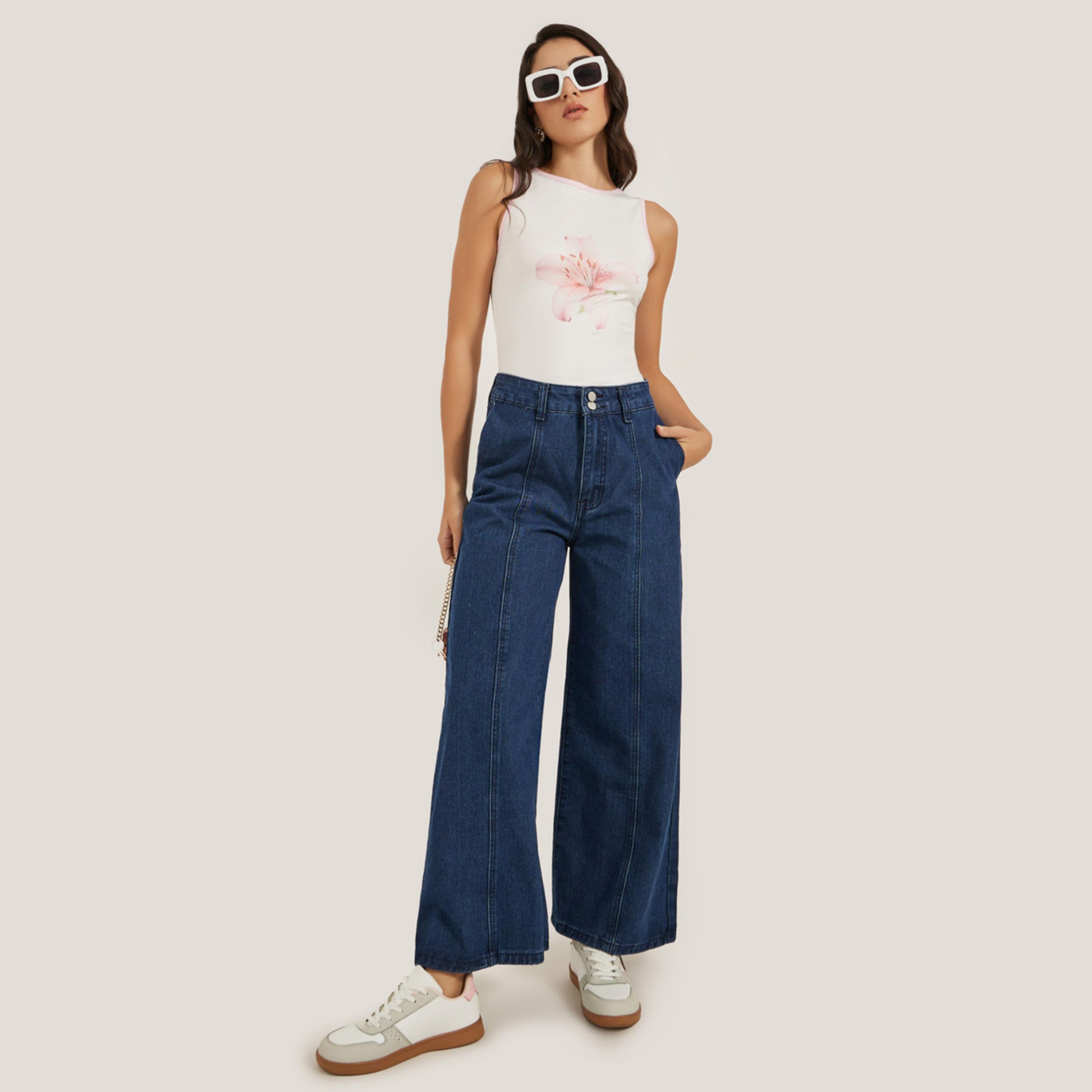 ستايلي - بلوزة بدون أكمام بطبعة زهور ورقبة دائرية وحواف متباينة-women-clothing-tshirts-image-2