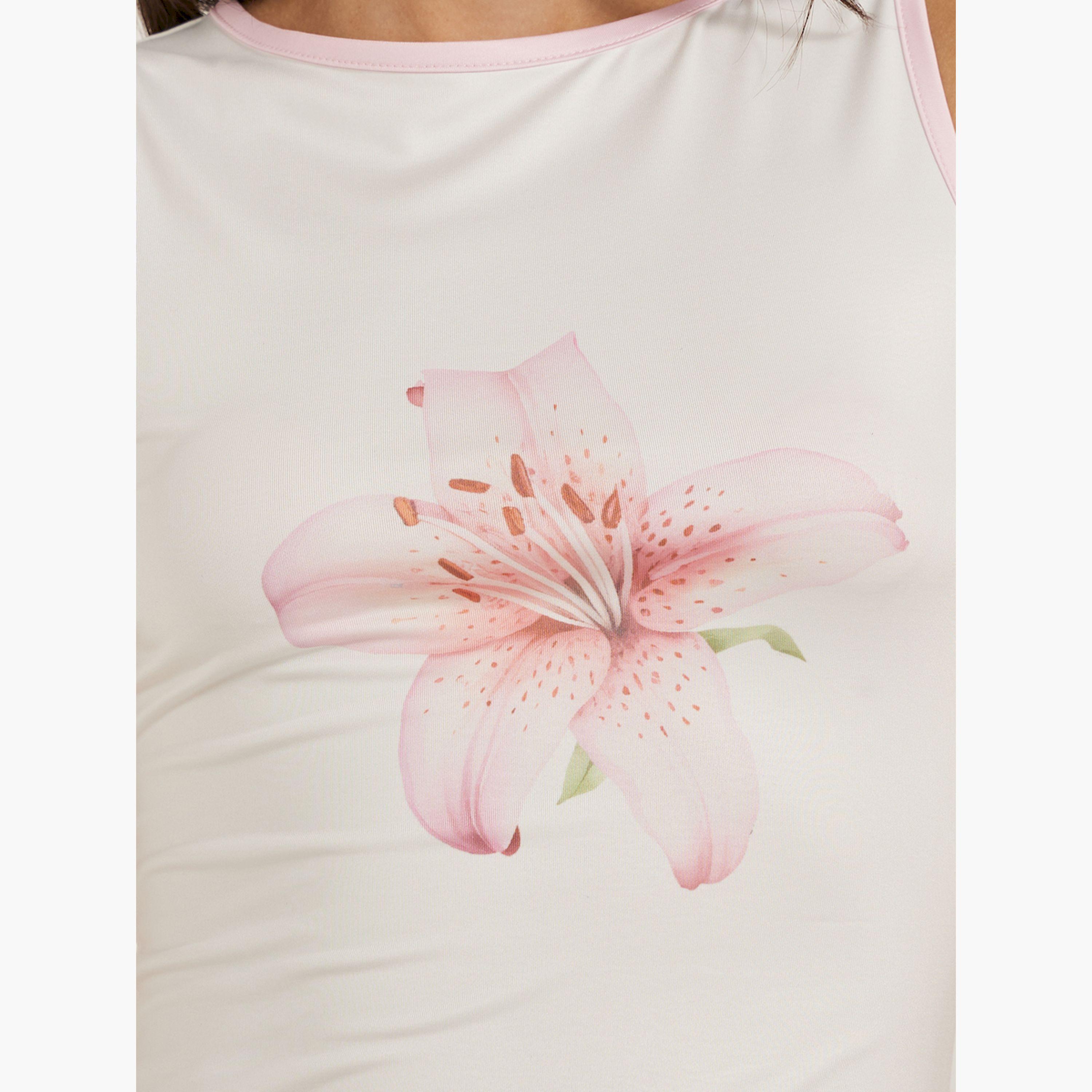 Styli Floral Print Round Neck Contrast Piping Sleeveless Tank-women-clothing-tshirts-image-4