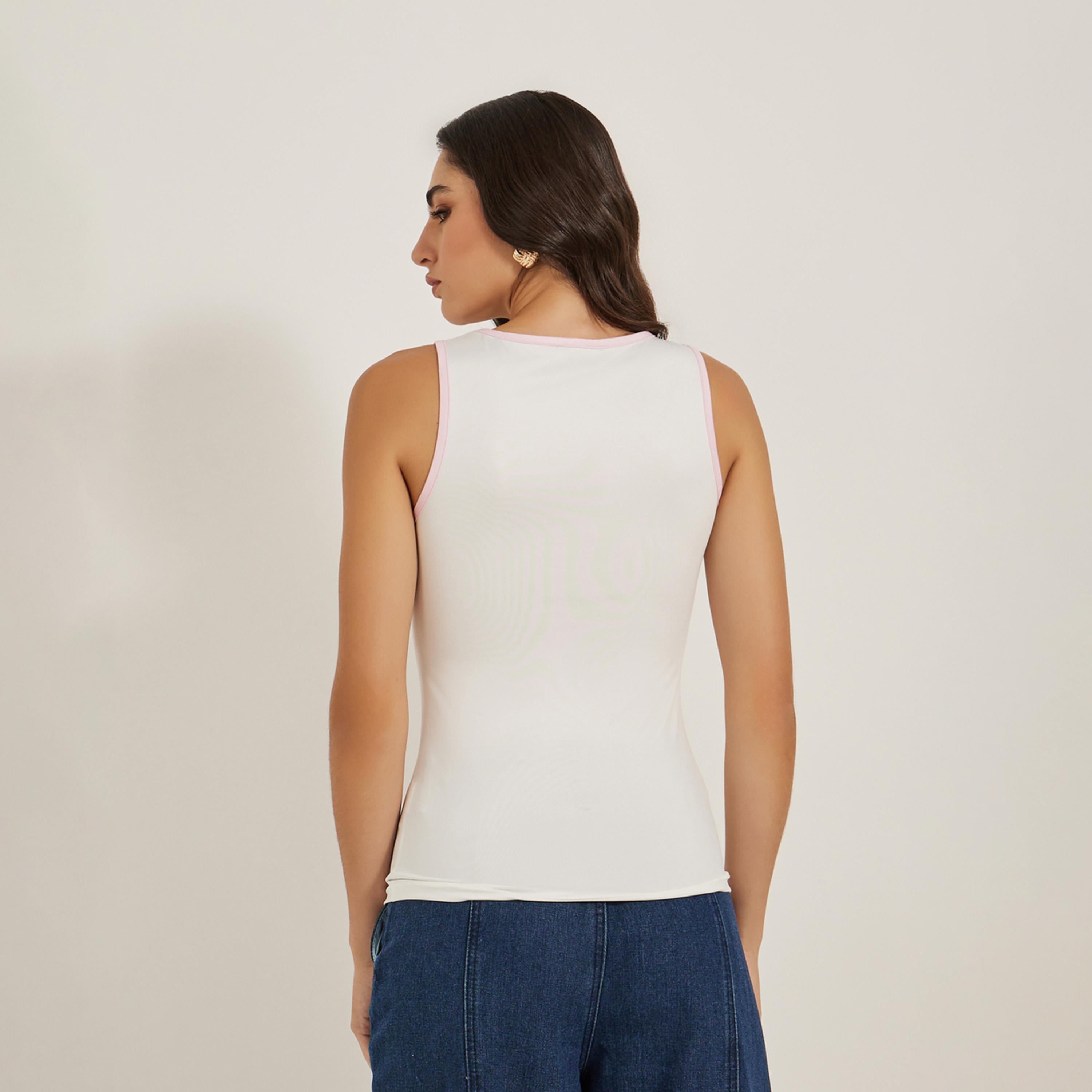 Styli Floral Print Round Neck Contrast Piping Sleeveless Tank-women-clothing-tshirts-image-5