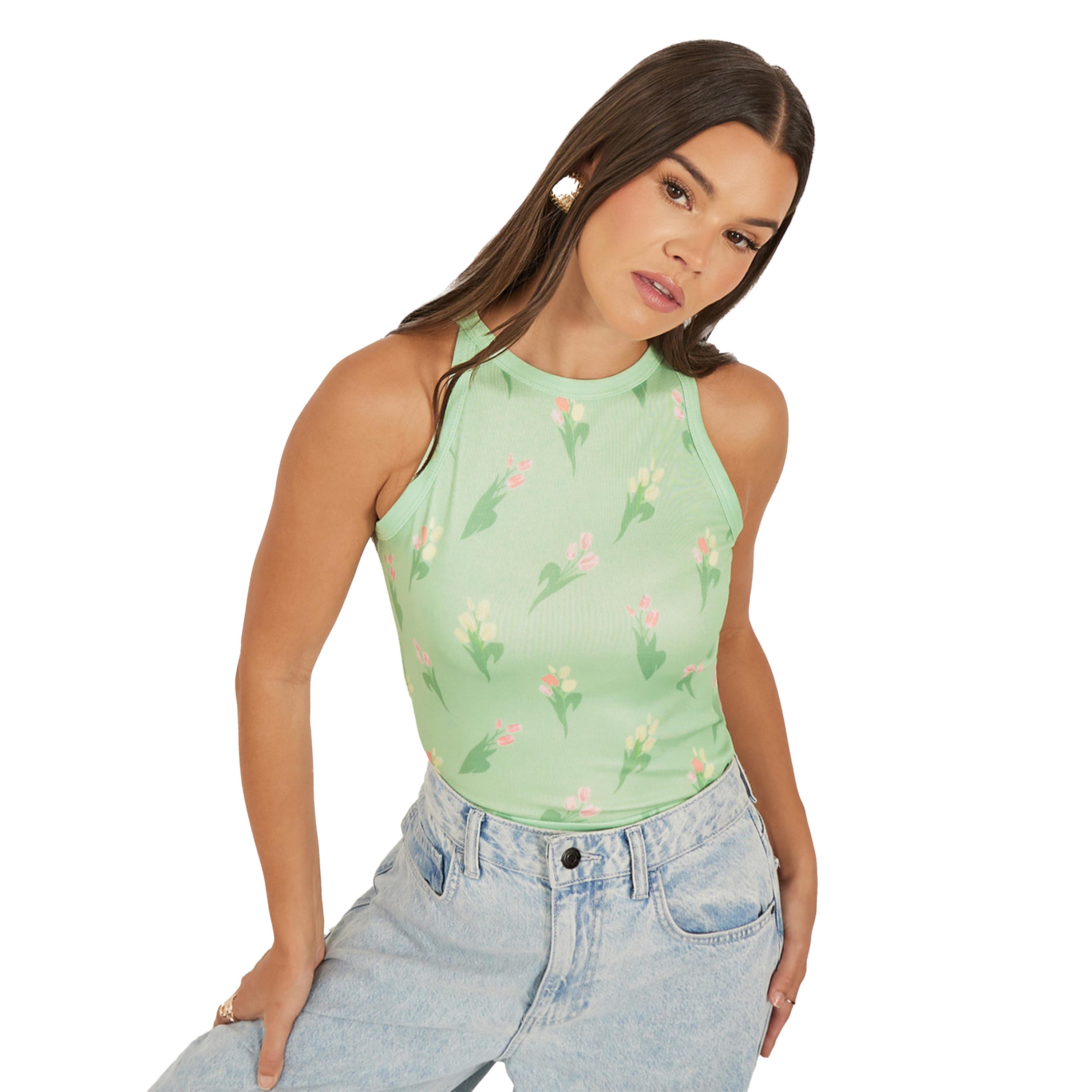 Styli Ribbed Floral Print Sleeveless Tank-women-clothing-tshirts-image-1