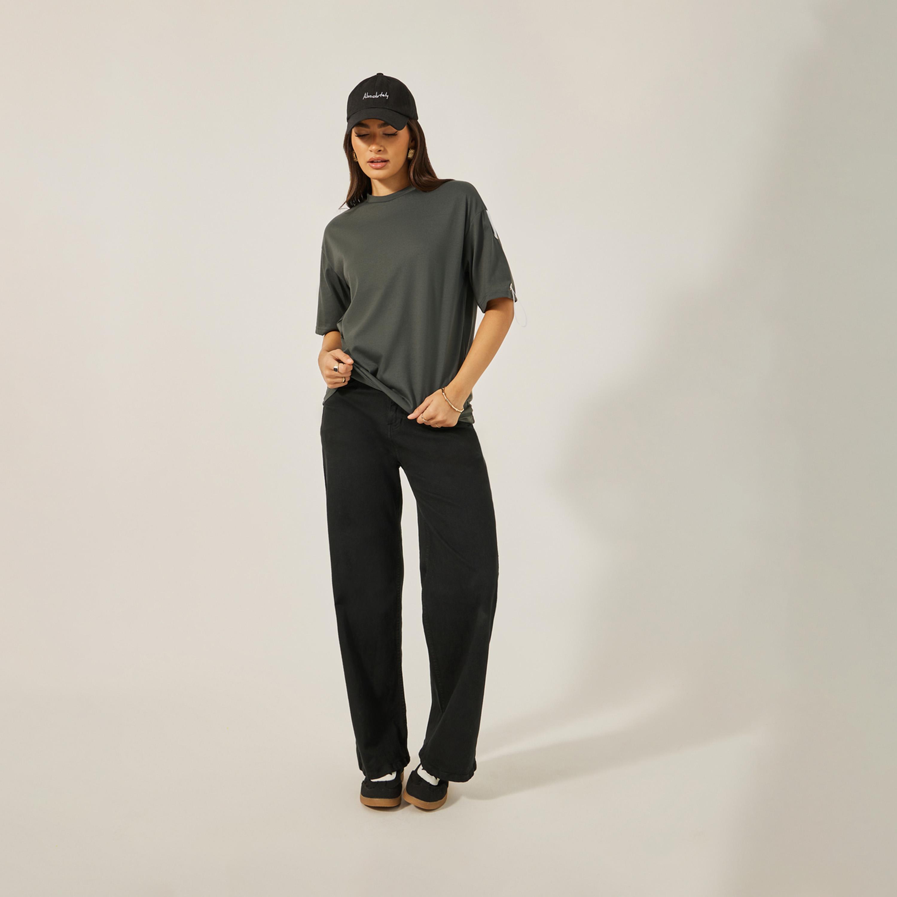 Styli Oversized Round Neck T-Shirt with Tape Detail-women-clothing-tshirts-image-2