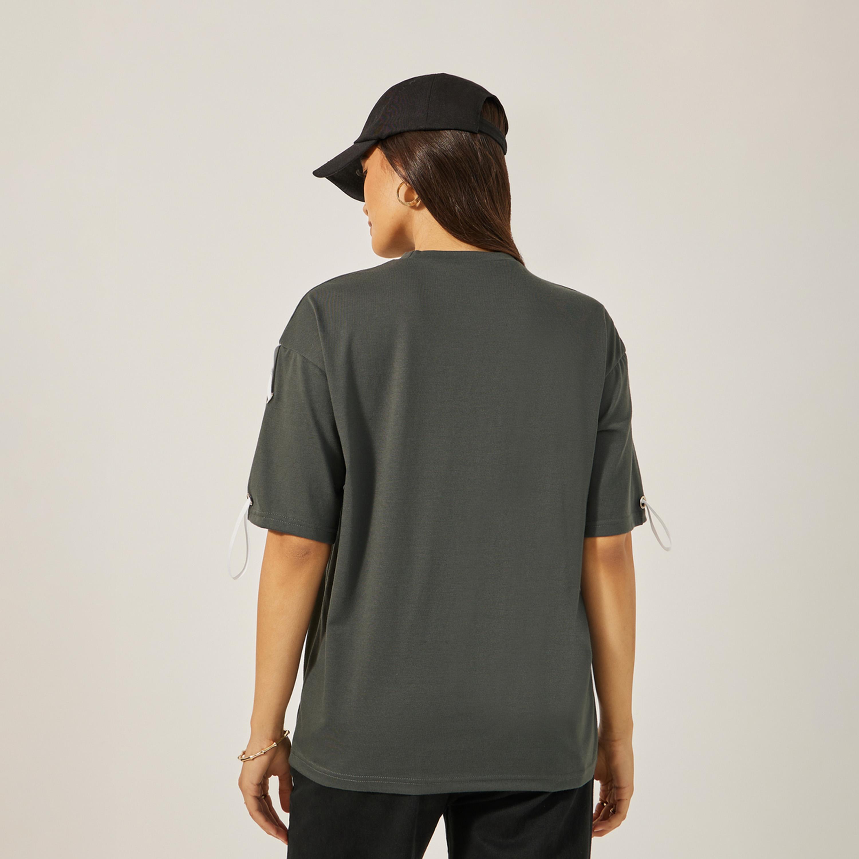Styli Oversized Round Neck T-Shirt with Tape Detail-women-clothing-tshirts-image-5