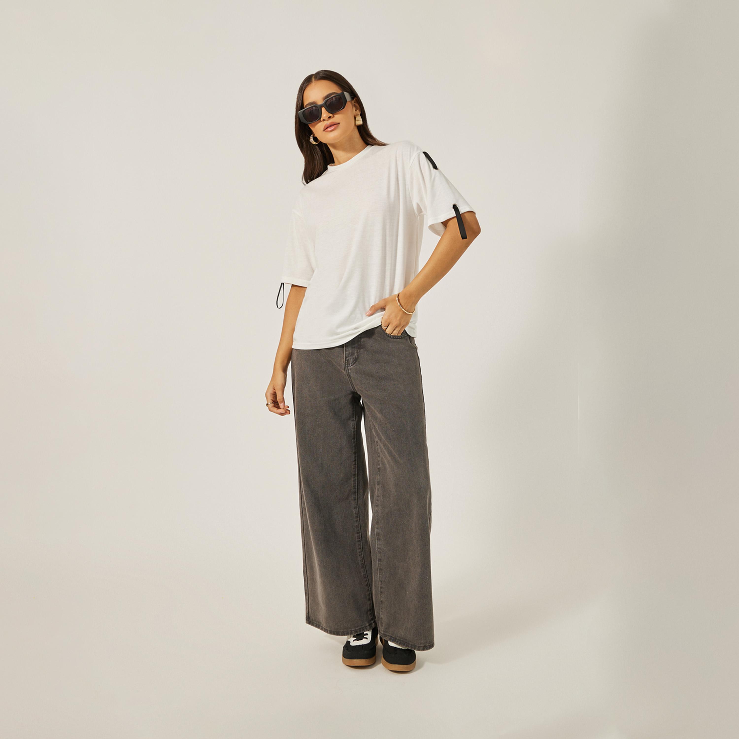 Styli Oversized Round Neck T-Shirt with Tape Detail-women-clothing-tshirts-image-2