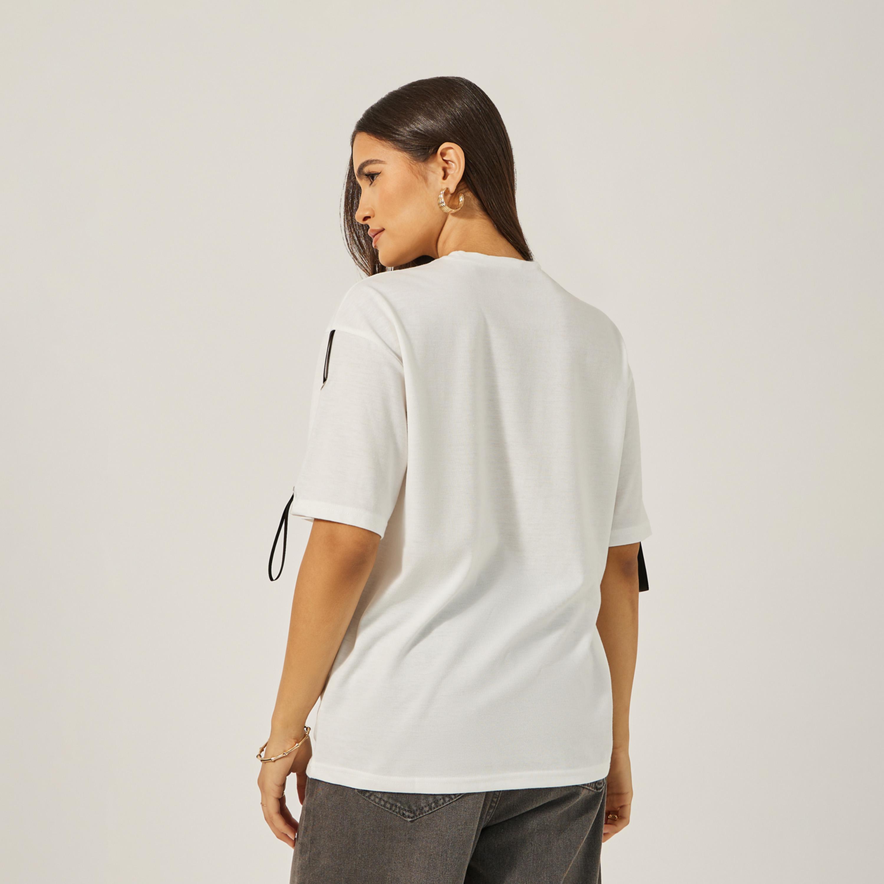 Styli Oversized Round Neck T-Shirt with Tape Detail-women-clothing-tshirts-image-5