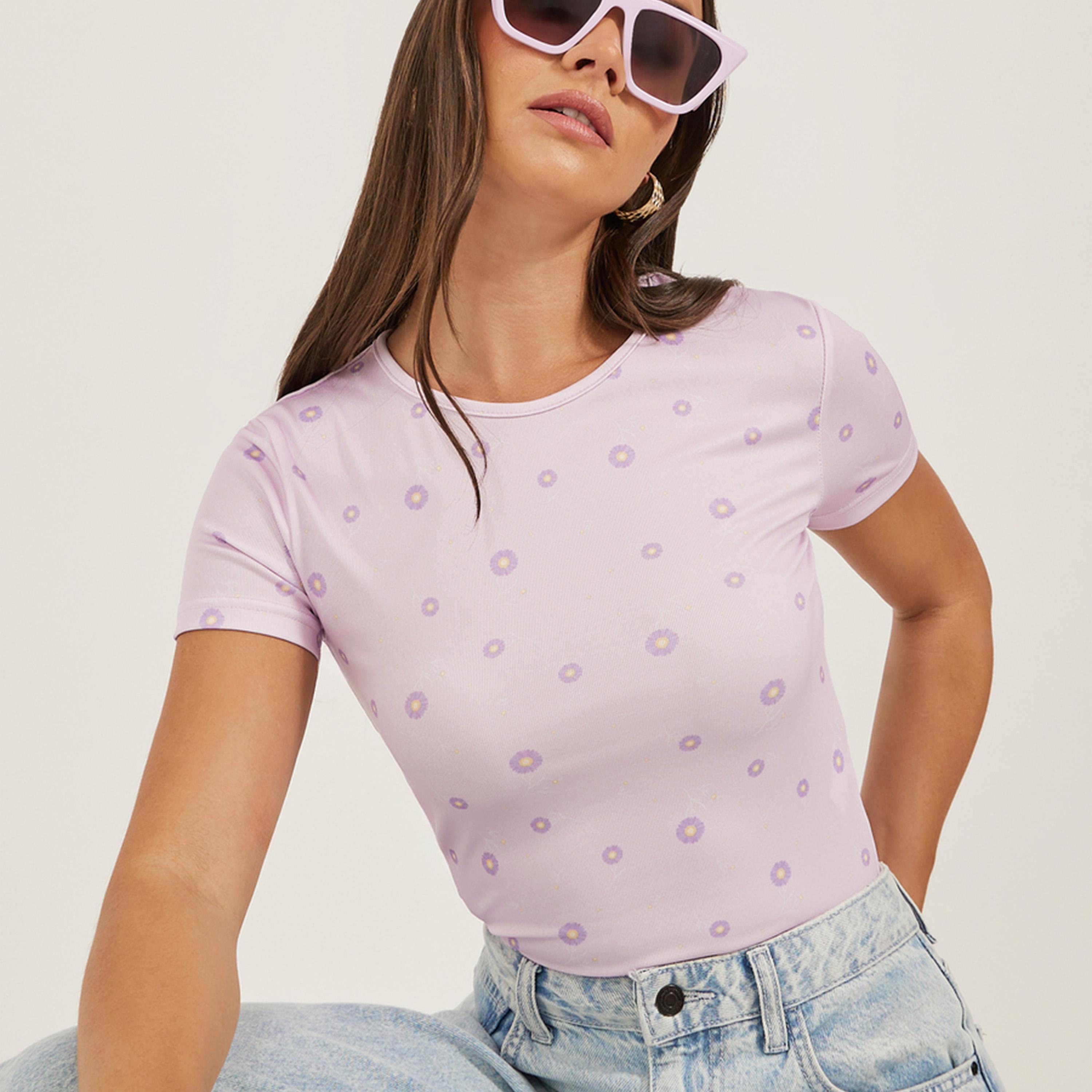 Styli Ribbed Printed Round Neck Fitted T-Shirt-women-clothing-tshirts-image-1